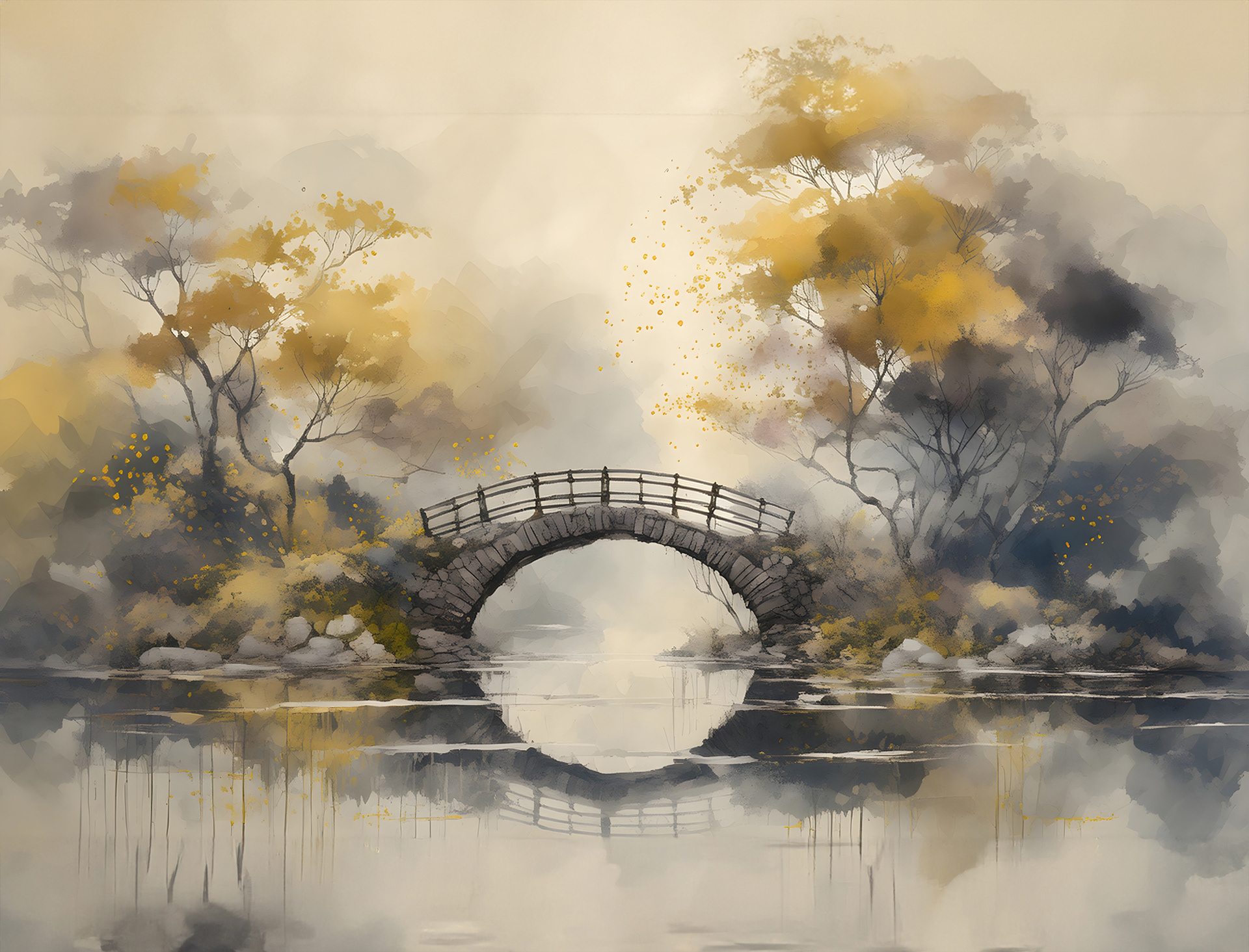 Mural Wallpaper Enchanting Bridge in the Woods
