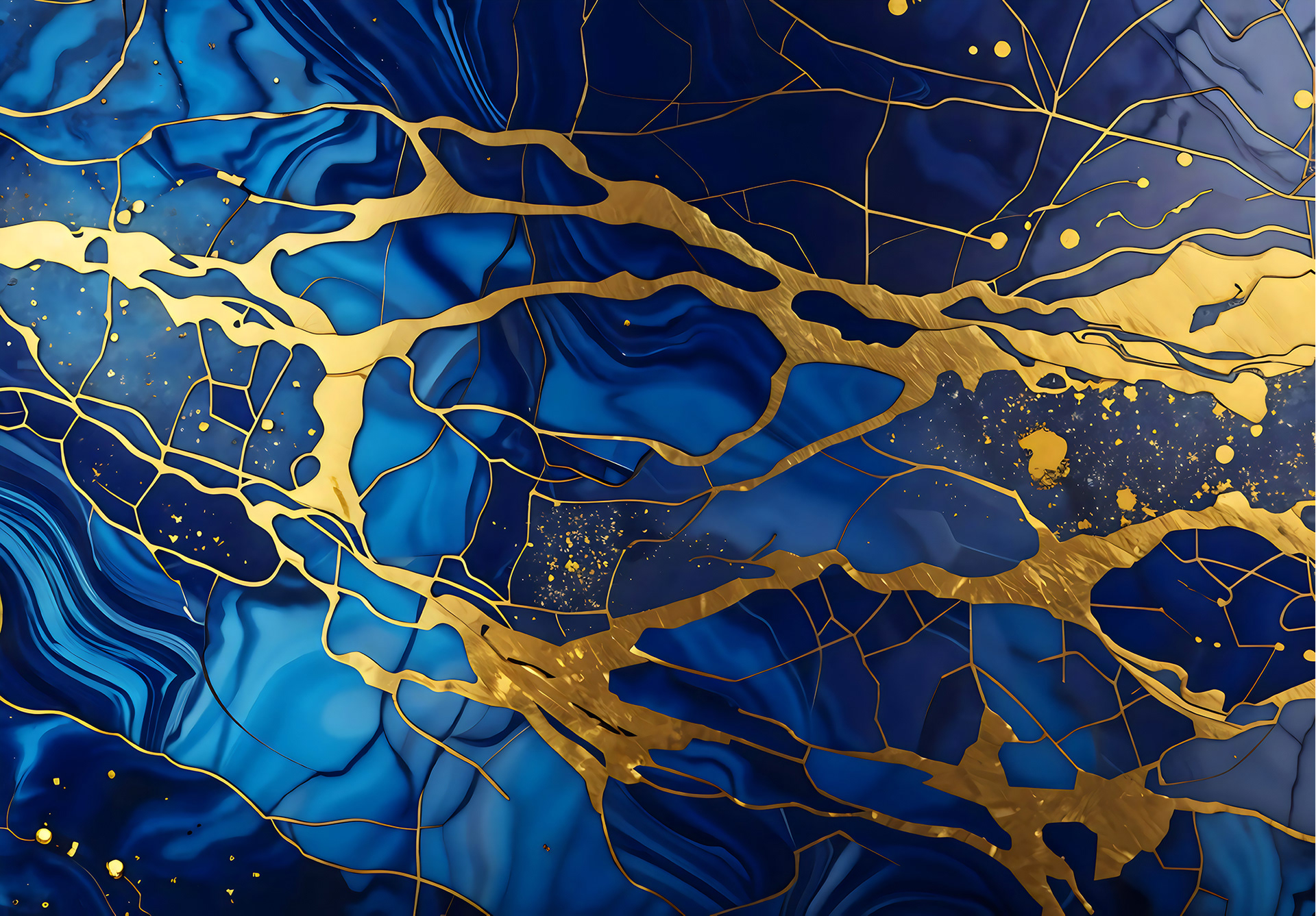 Mural Wallpaper Gilded Rivers on Sapphire