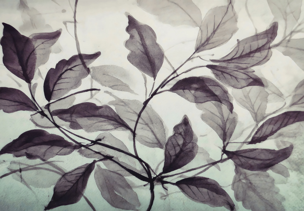 Mural Wallpaper Twilight Canopy: An Ethereal Leaf Dance