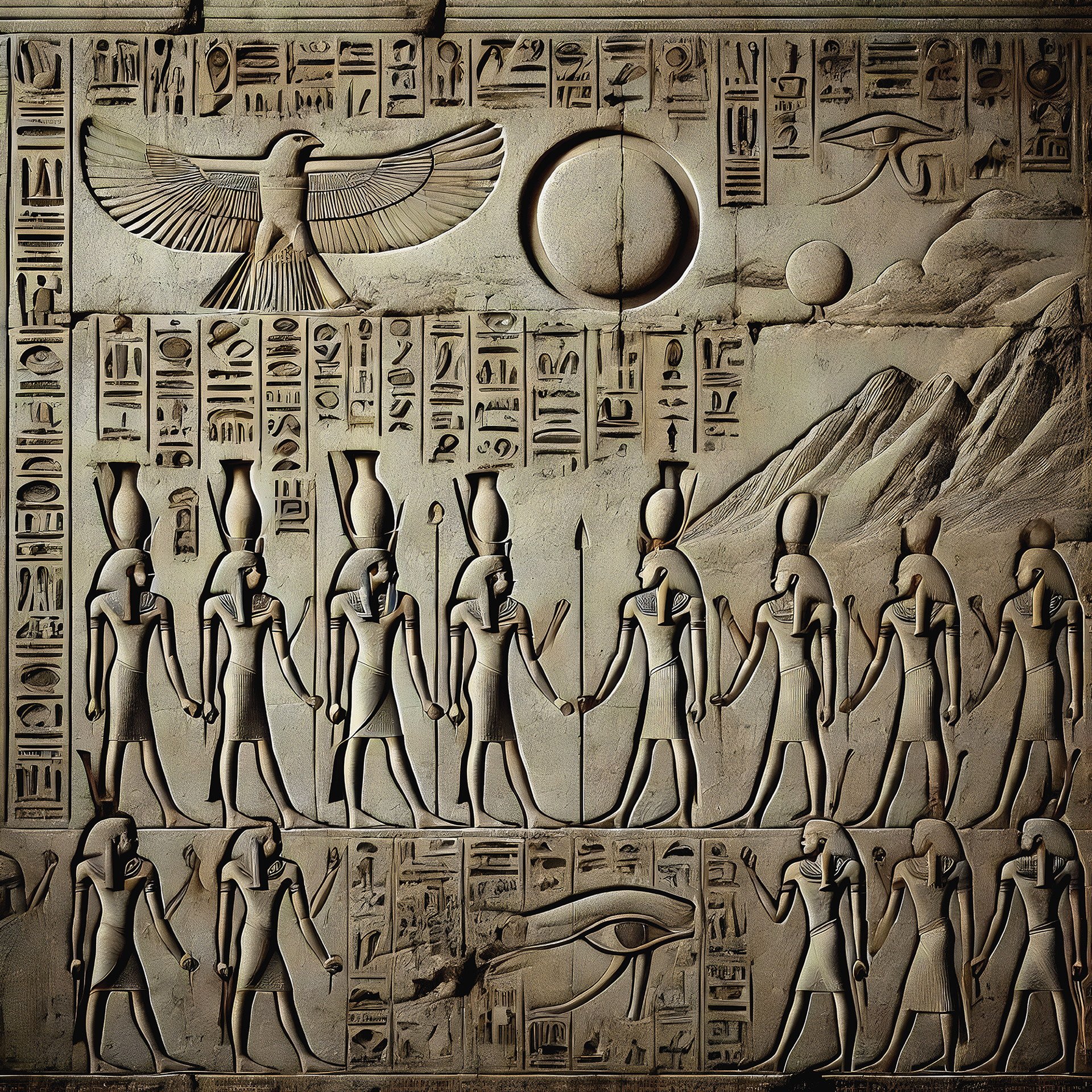 Mural Wallpaper Hieroglyphic Relief Carving