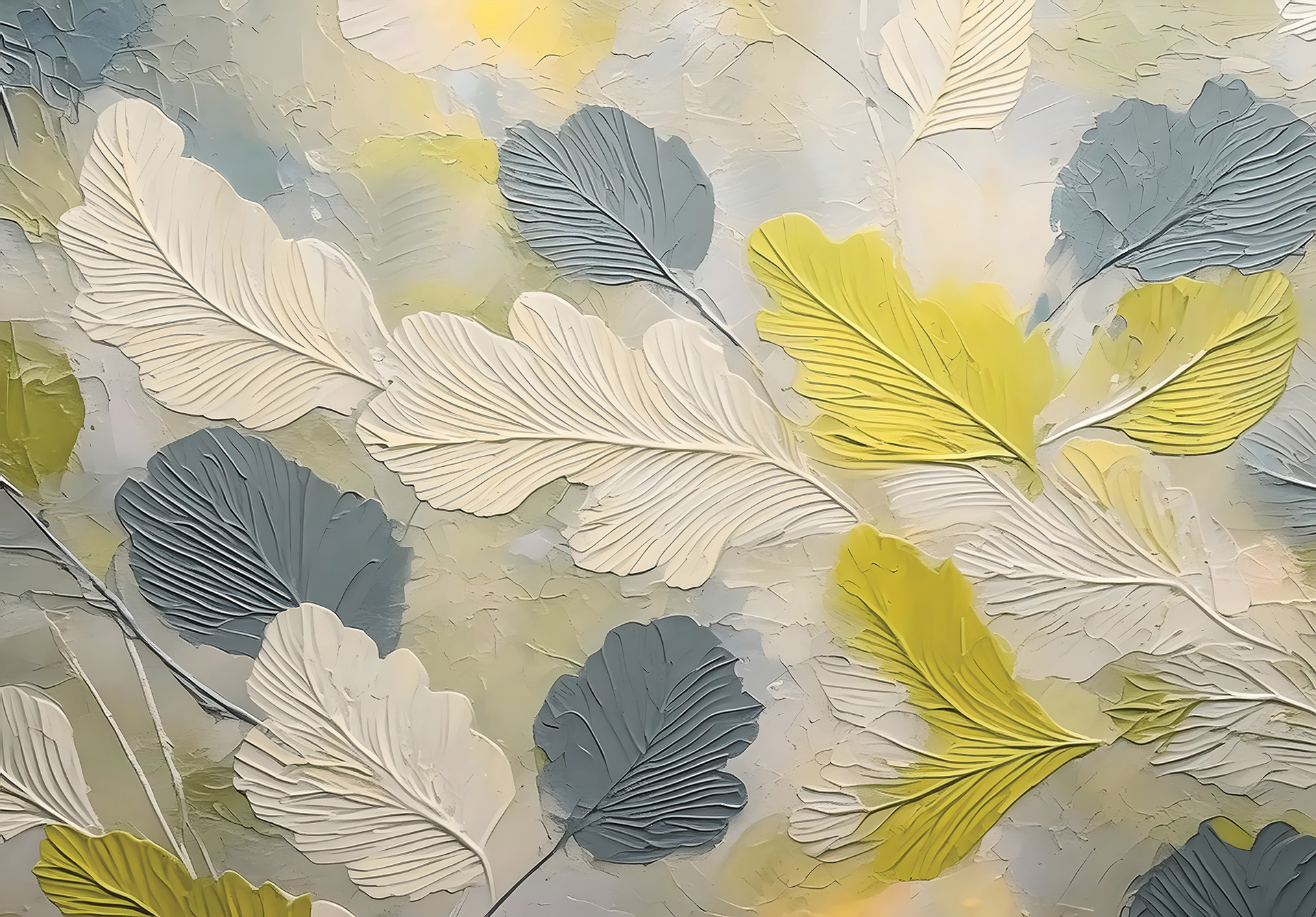 Mural Wallpaper Ethereal Breeze: An Abstract Leaf Ballet