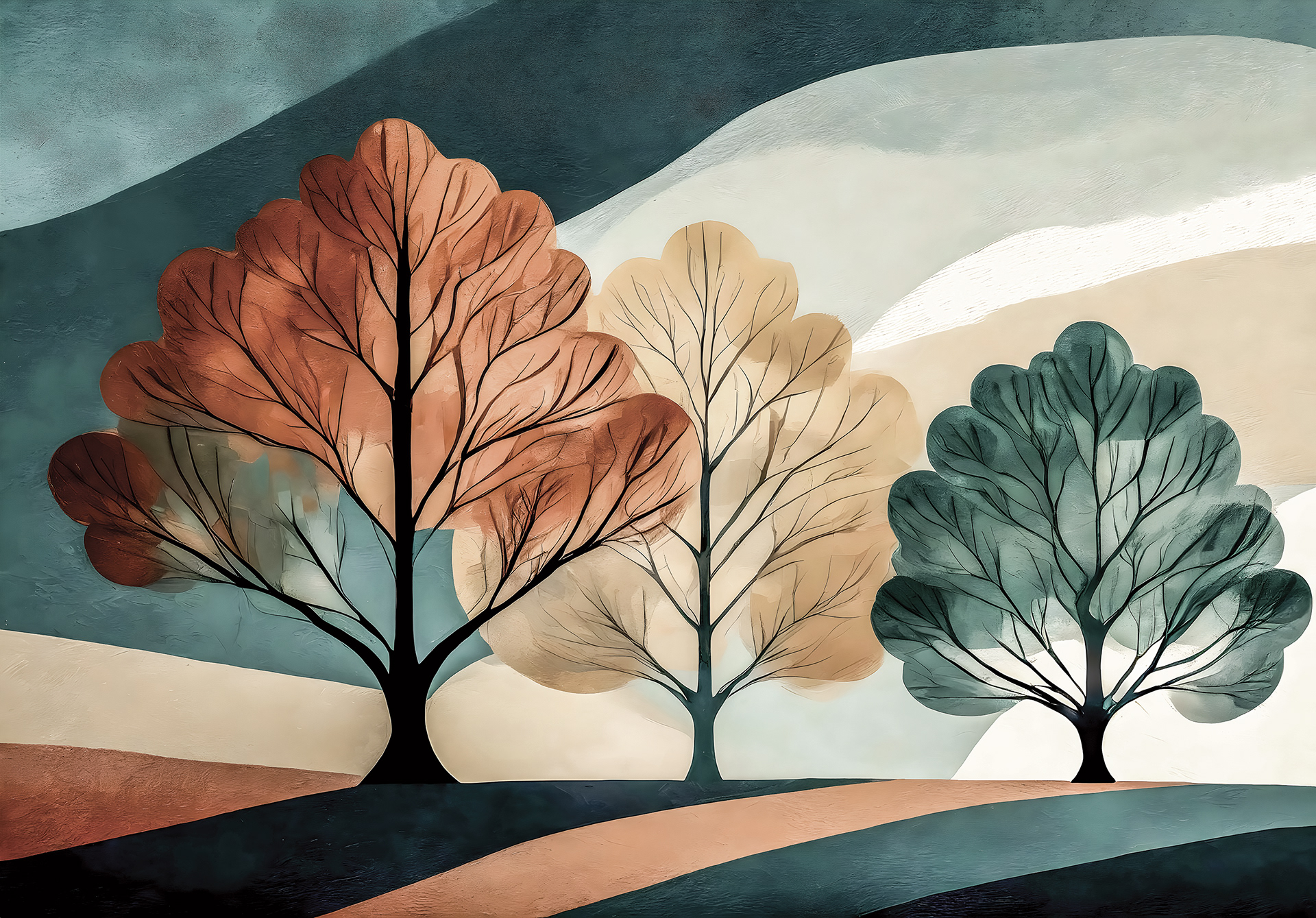 Mural Wallpaper Abstract Tree Composition