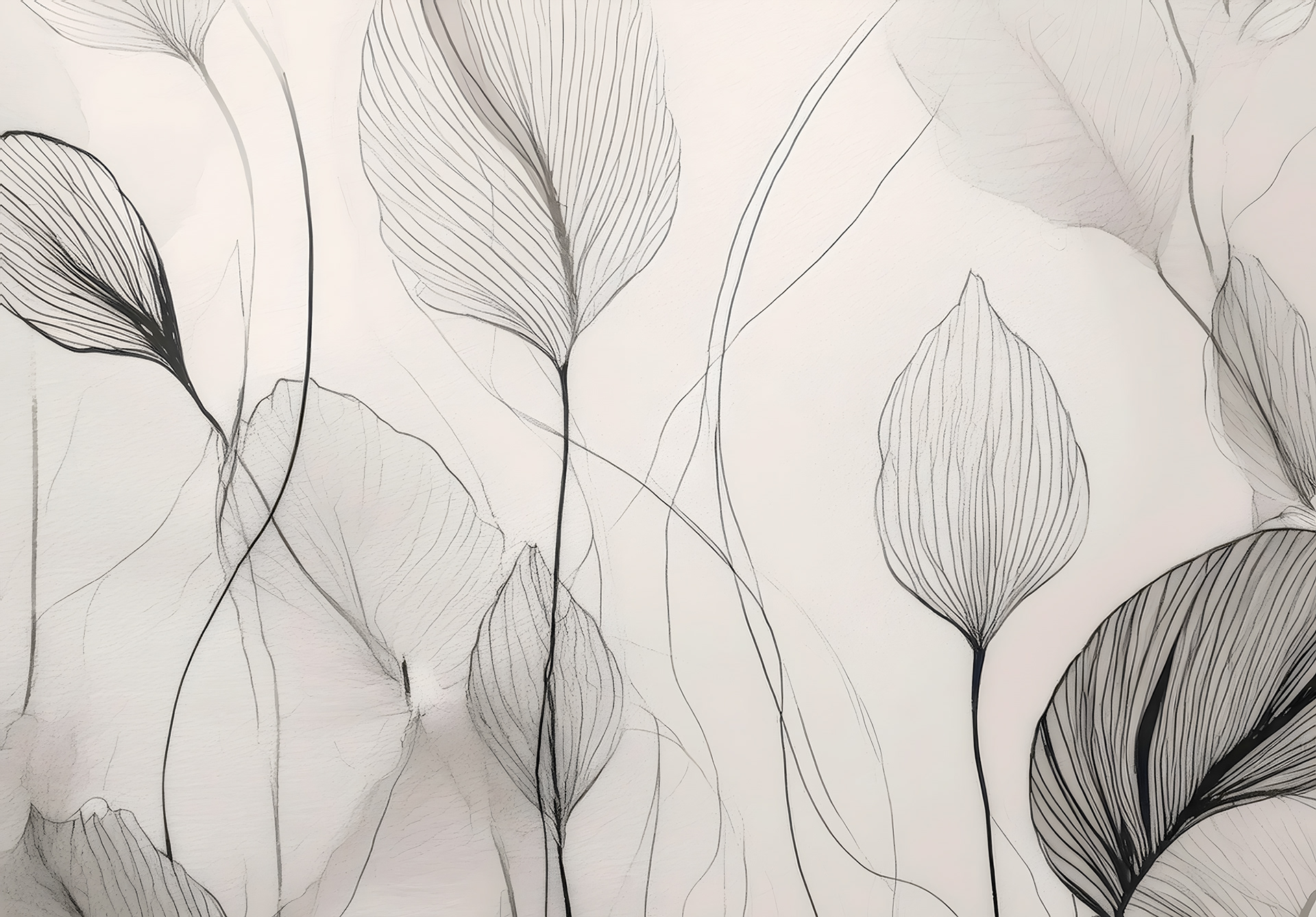 Mural Wallpaper Veil of Whispers: An Abstract Leaf Interlude