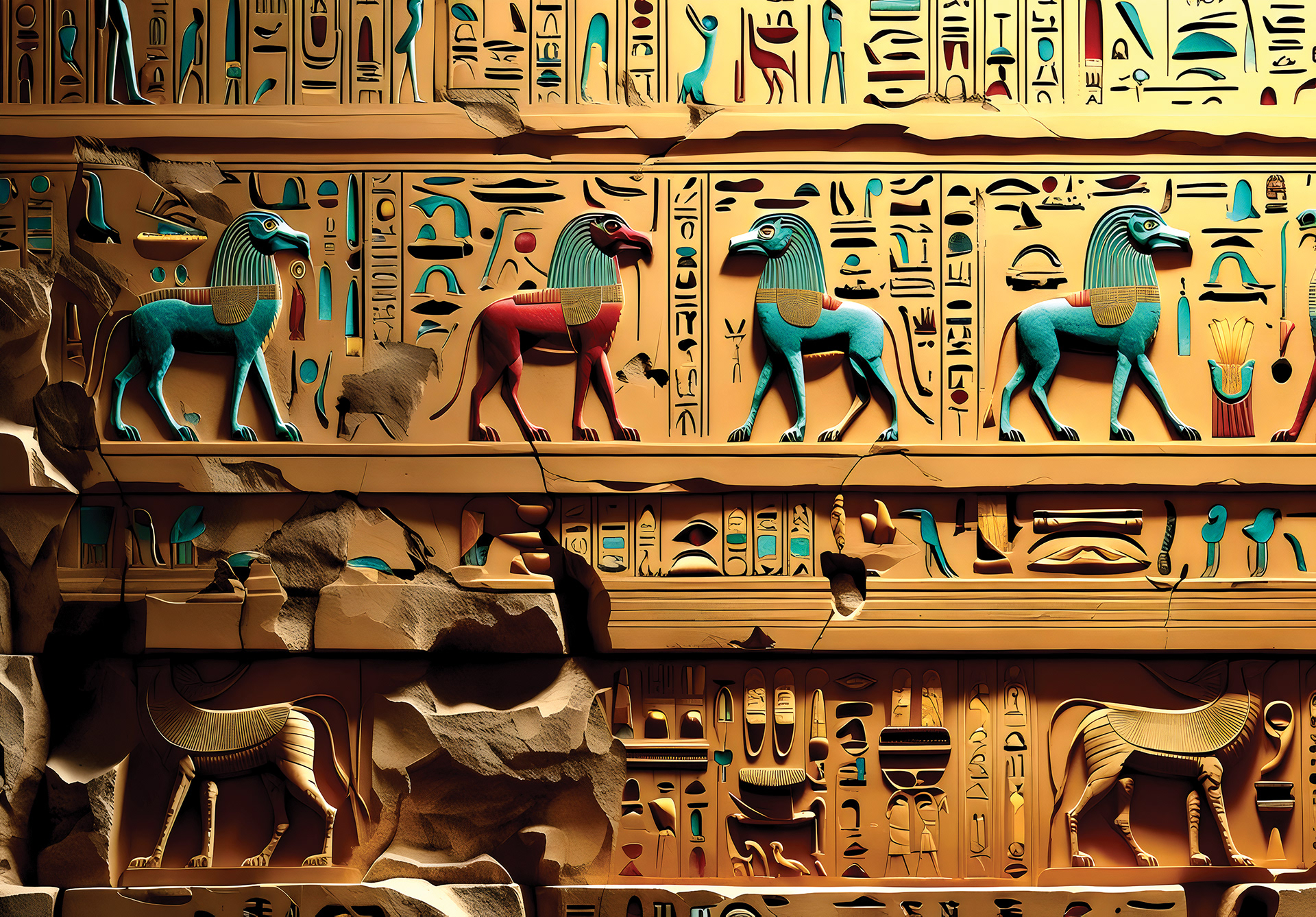 Mural Wallpaper Stylized Figures in Ancient Egyptian Art