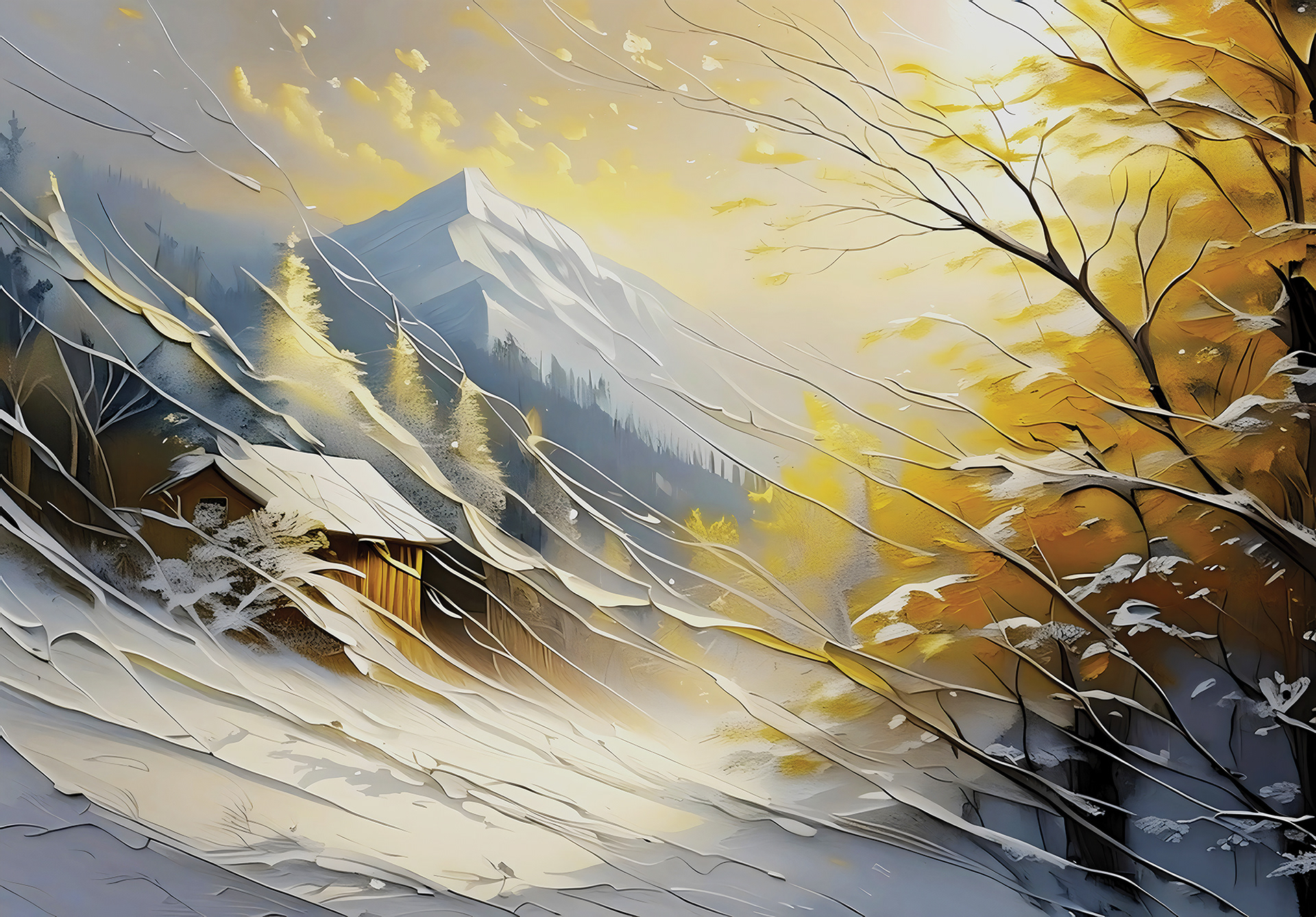 Mural Wallpaper Golden Serenity in Winter's Embrace