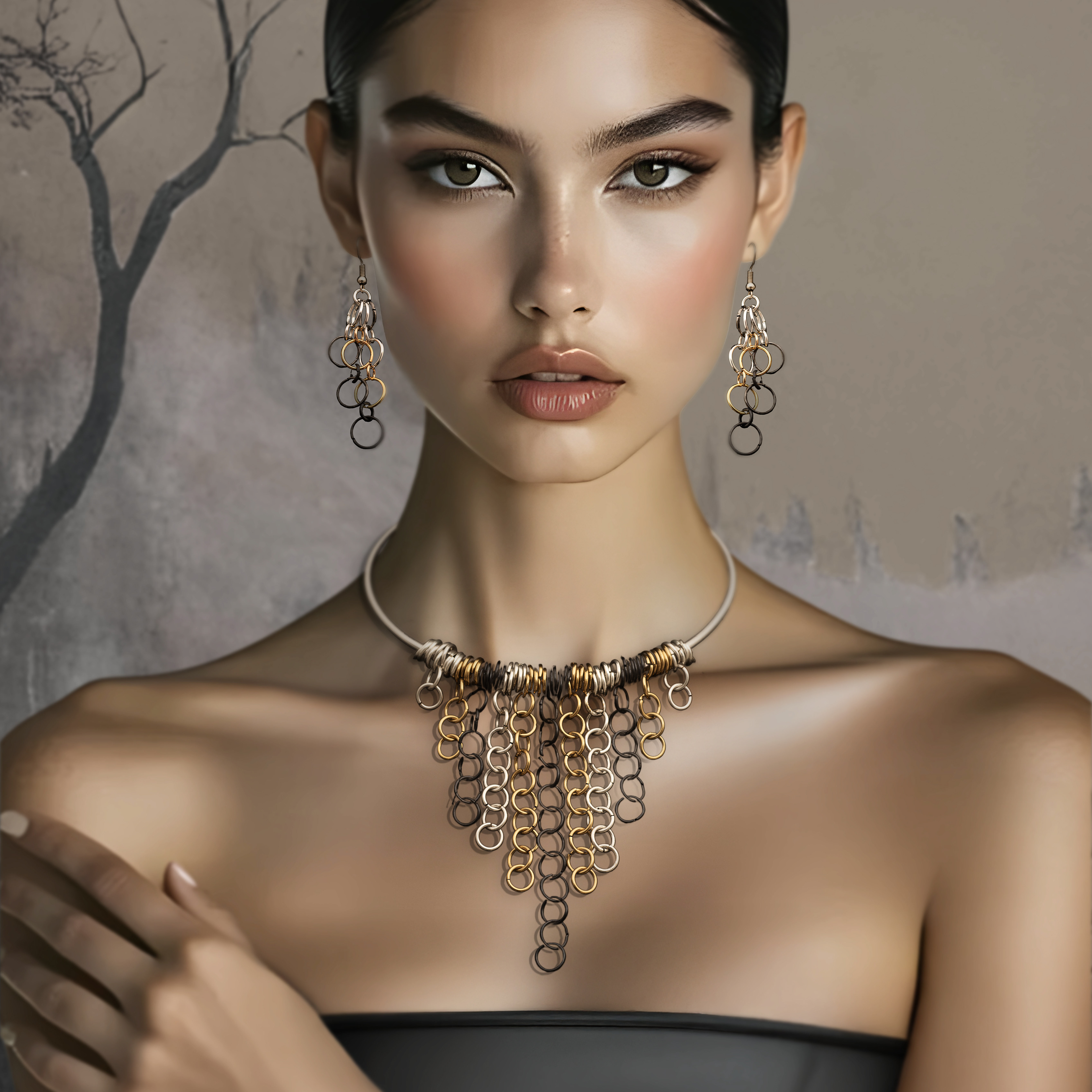 Elegant earrings showcased in AI beauty shoot – commercial fashion photography