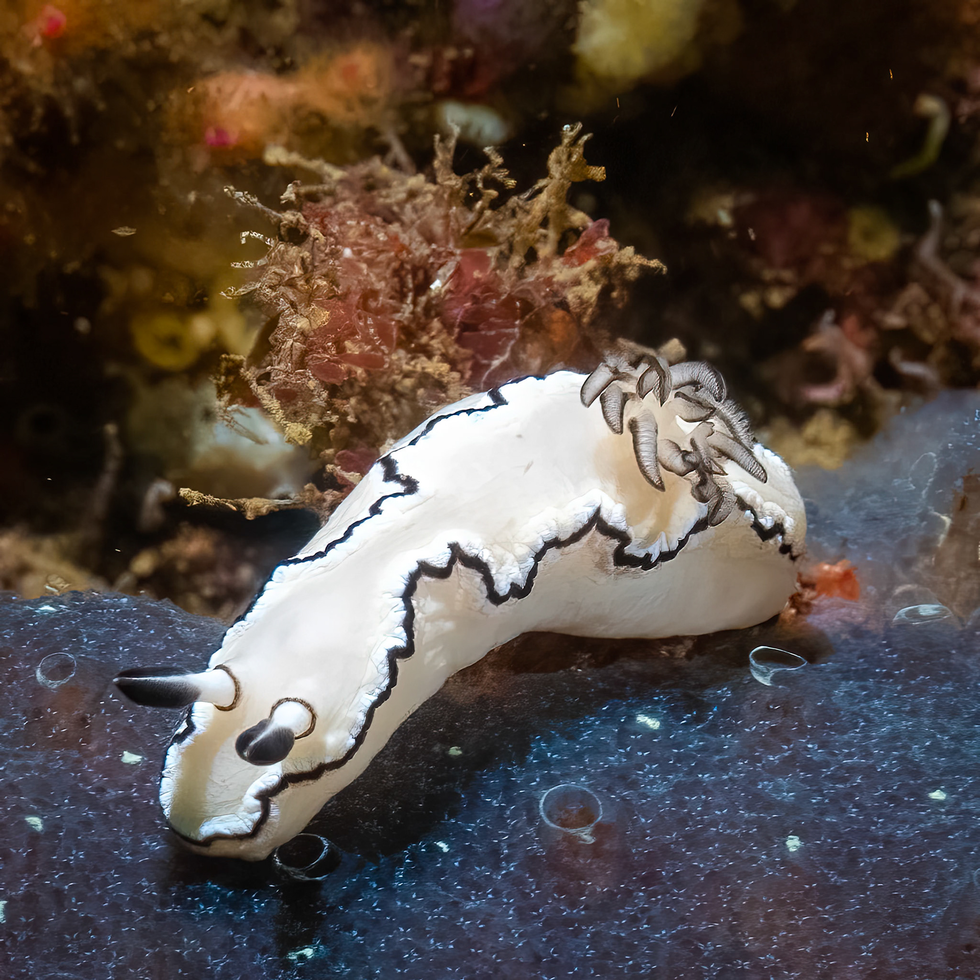Black-margined Nudibranch (Doriprismatica atromarginata) Sydney, Australia ¹⁄₁₆₀ sec at ƒ / 9.0, ISO-2000 Depth -18.0 m Temp 18deg