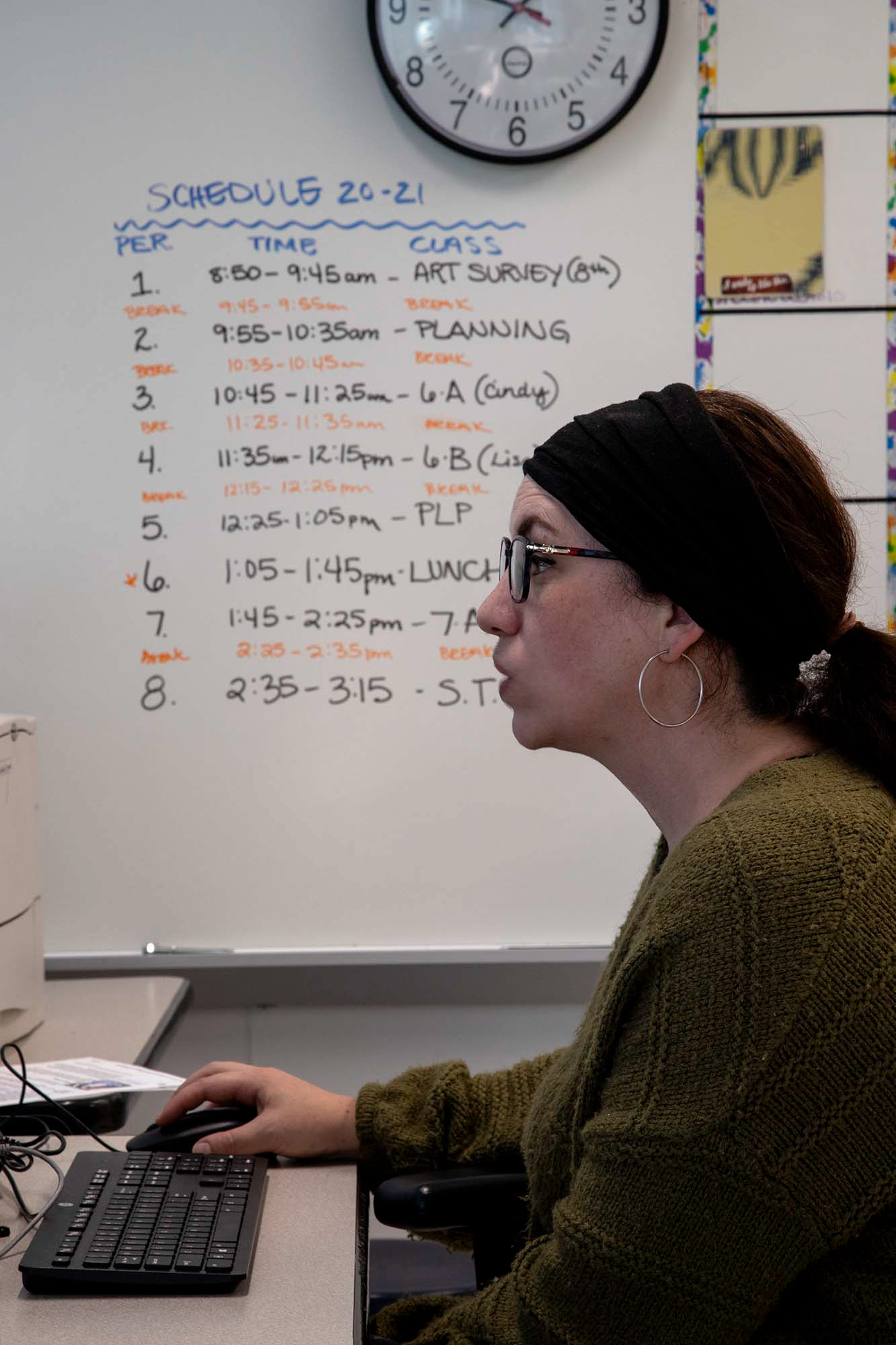 Rachel Rowen, middle school art teacher at Indianola, prepares for her seventh grade art class. “If I had a nickel for everytime someone asked me how I would teach art online, I’d be rich” Rowen states, but has figured out how to use online tools and mixed in digital art.