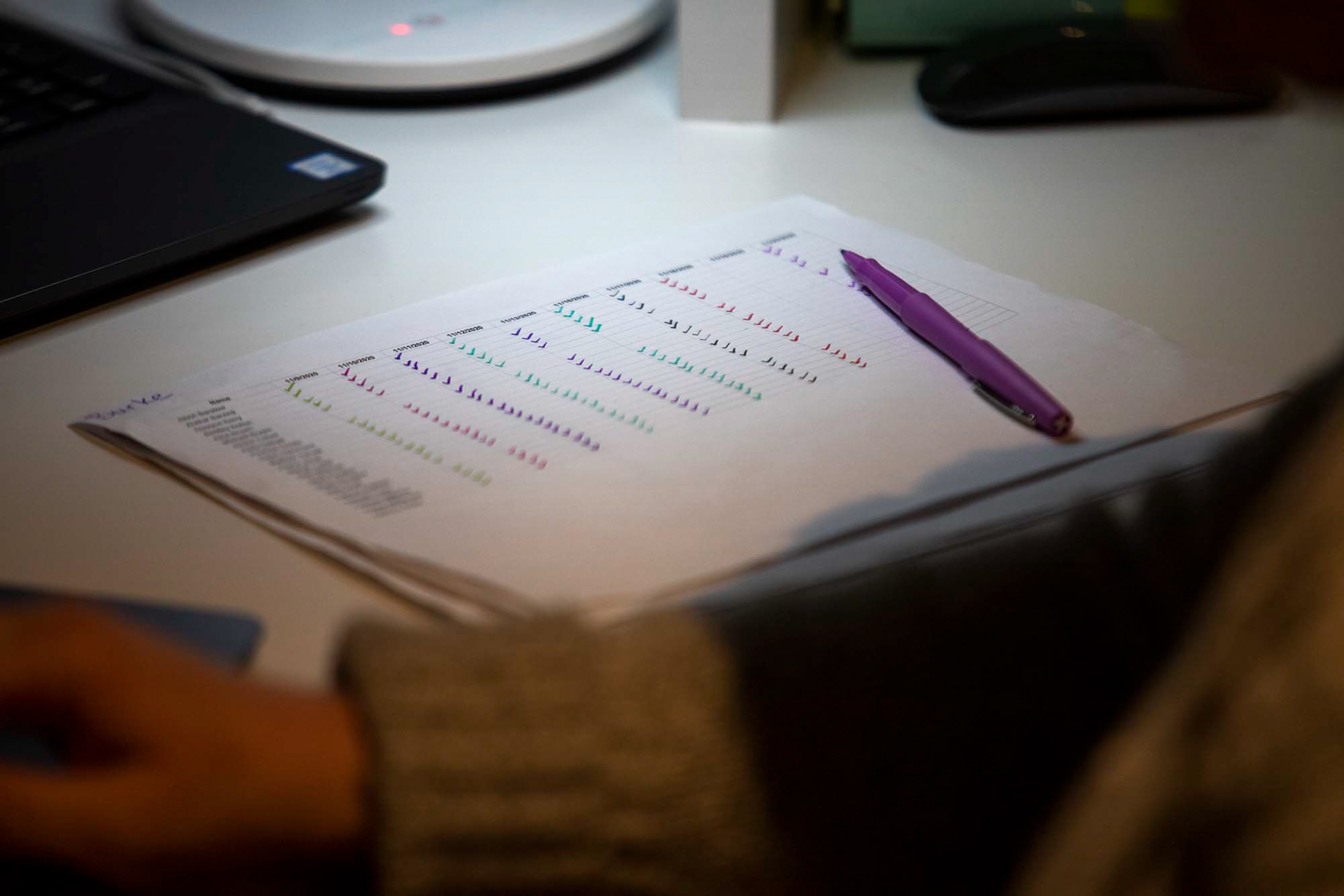 Rachel Concitis’ attendance roster lays on her desk. Much like regular classes, there are always kids that do not show up. However, when online teaching it is easier for students who do not have parental supervision to not go to class. This causes them to fall behind and miss the opportunity of learning.