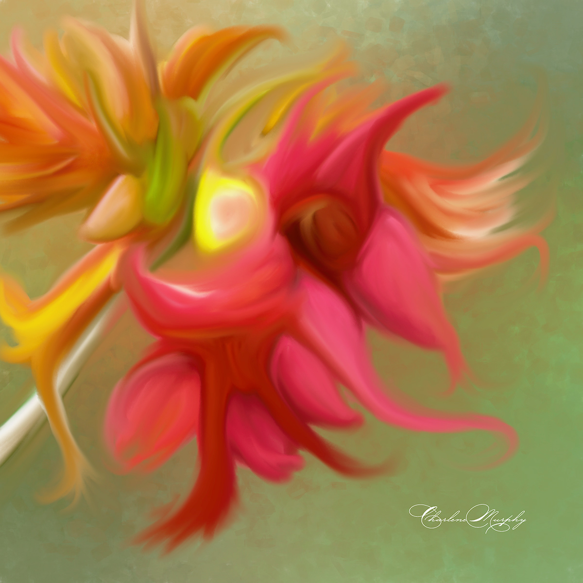 Flowers Red with Buds Abstract - Hand Painted Mixer Brush