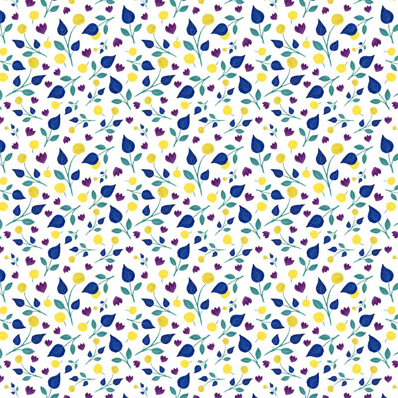 Gouache Flowers in Golden Rod & Dark Blue 01/2019