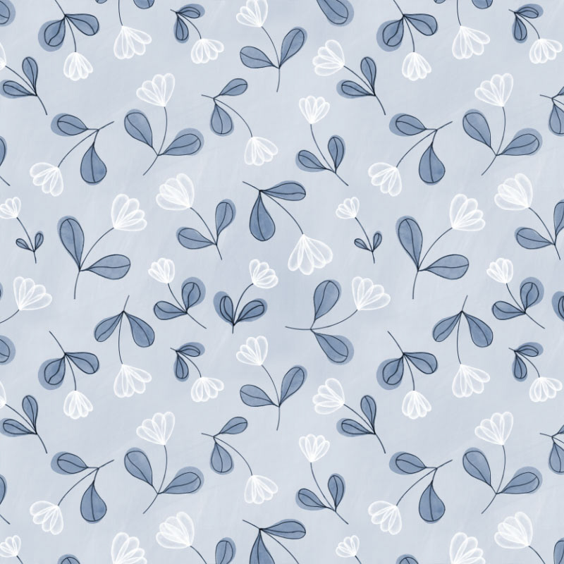 White Flowers Blue Line Art 04/2021