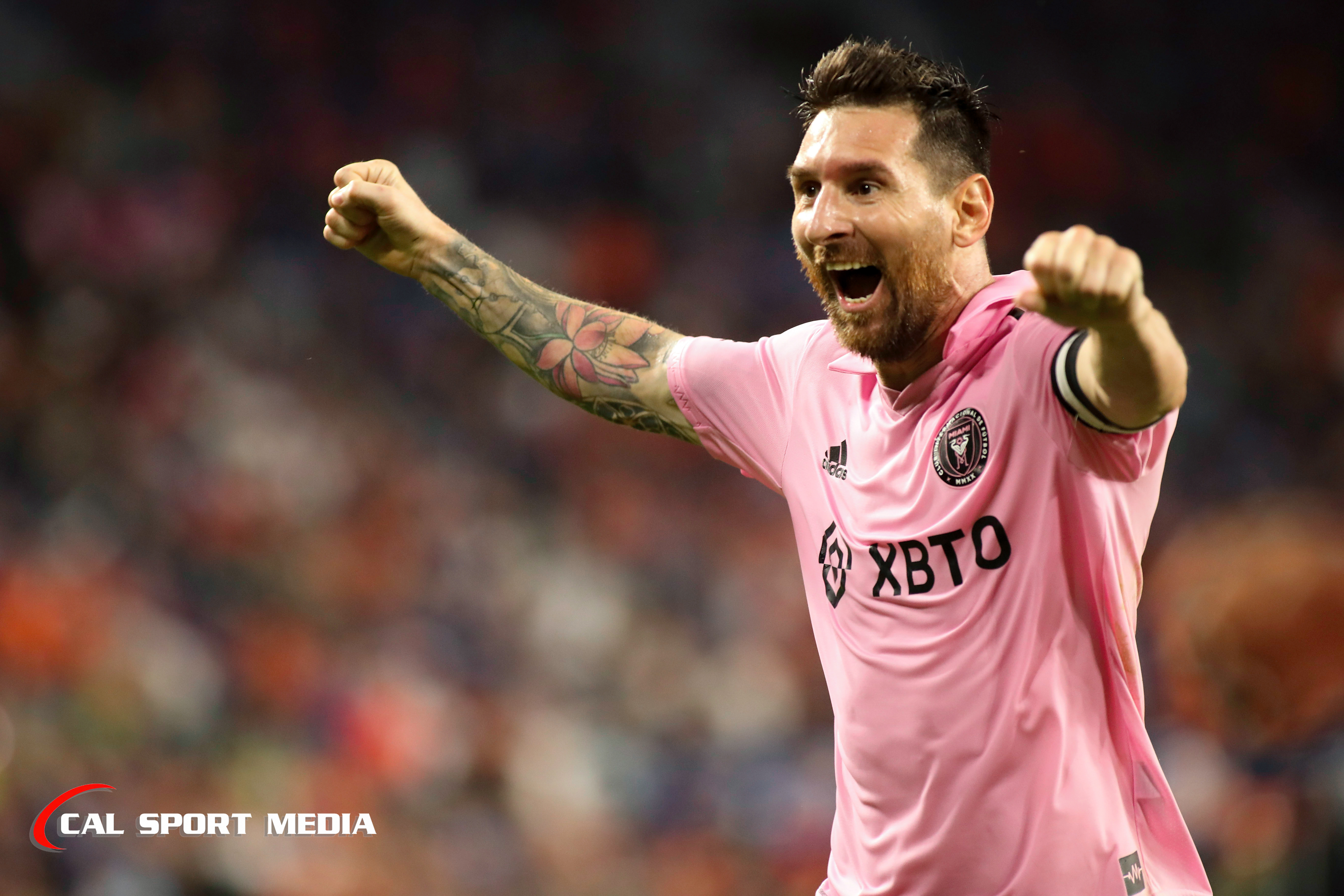 Lionel Messi celebrates a goal as part of Inter Miami FC -- Cincinnati, OH -- 2023