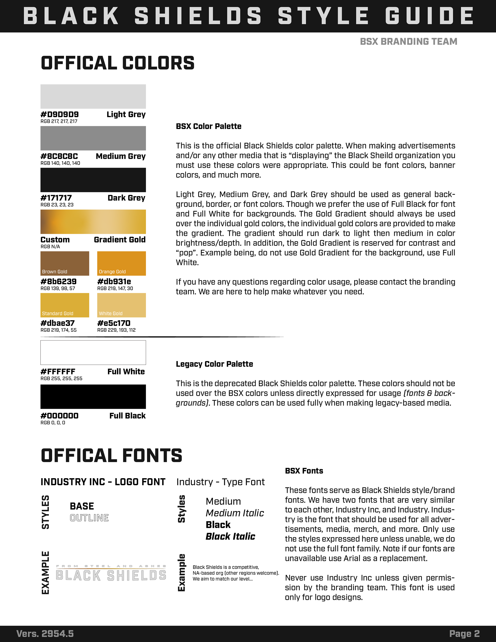 BSX Style Guide Page 2