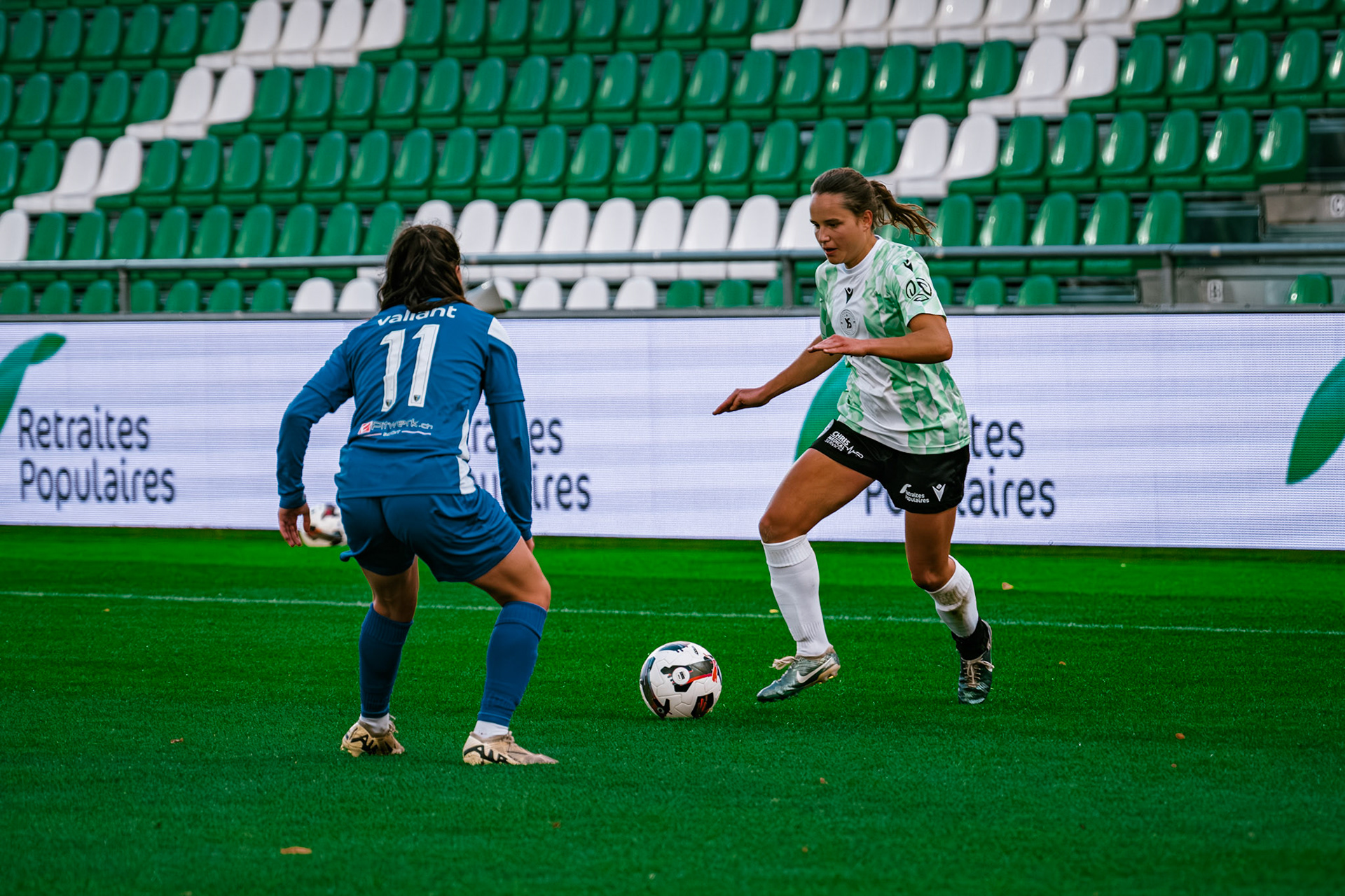 Match championnat LNB féminine opposant Yverdon Sport FC et FC Oerlikon/Polizei ZH 1 au Stade Municipal. (Christian António/LibsVisuals.com)