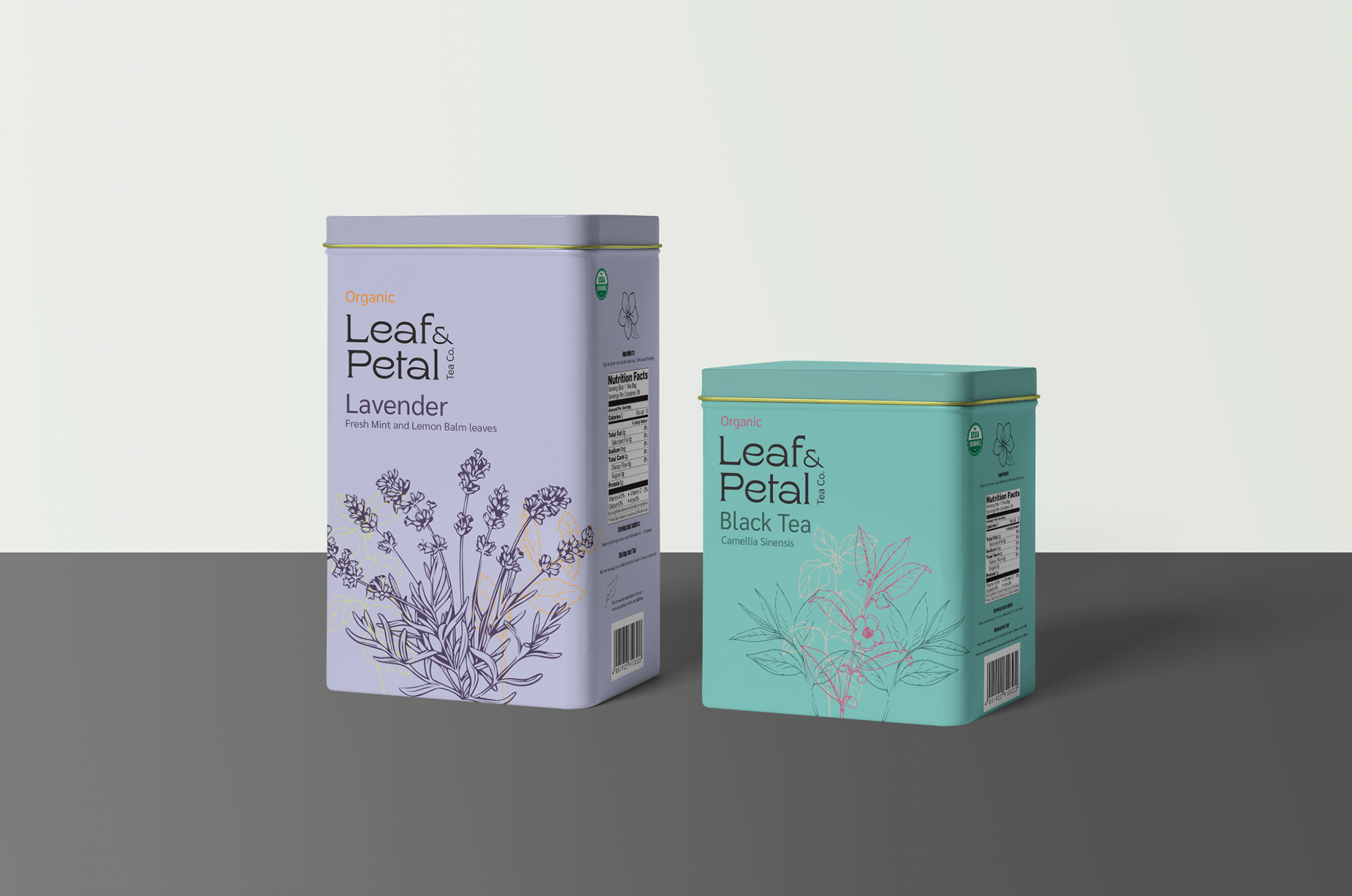 Tall Lavender Tea with Short Black Tea Tin
