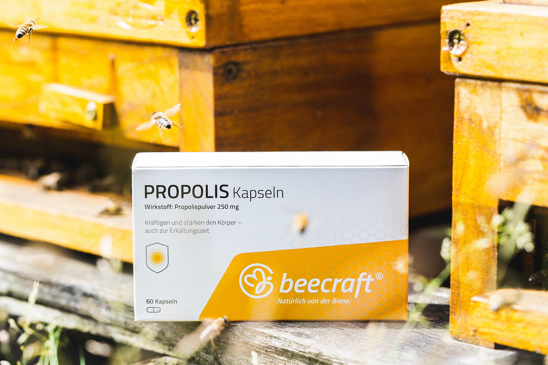 BEECRAFT PRODUKT VOR EINEM BIENENSTOCK