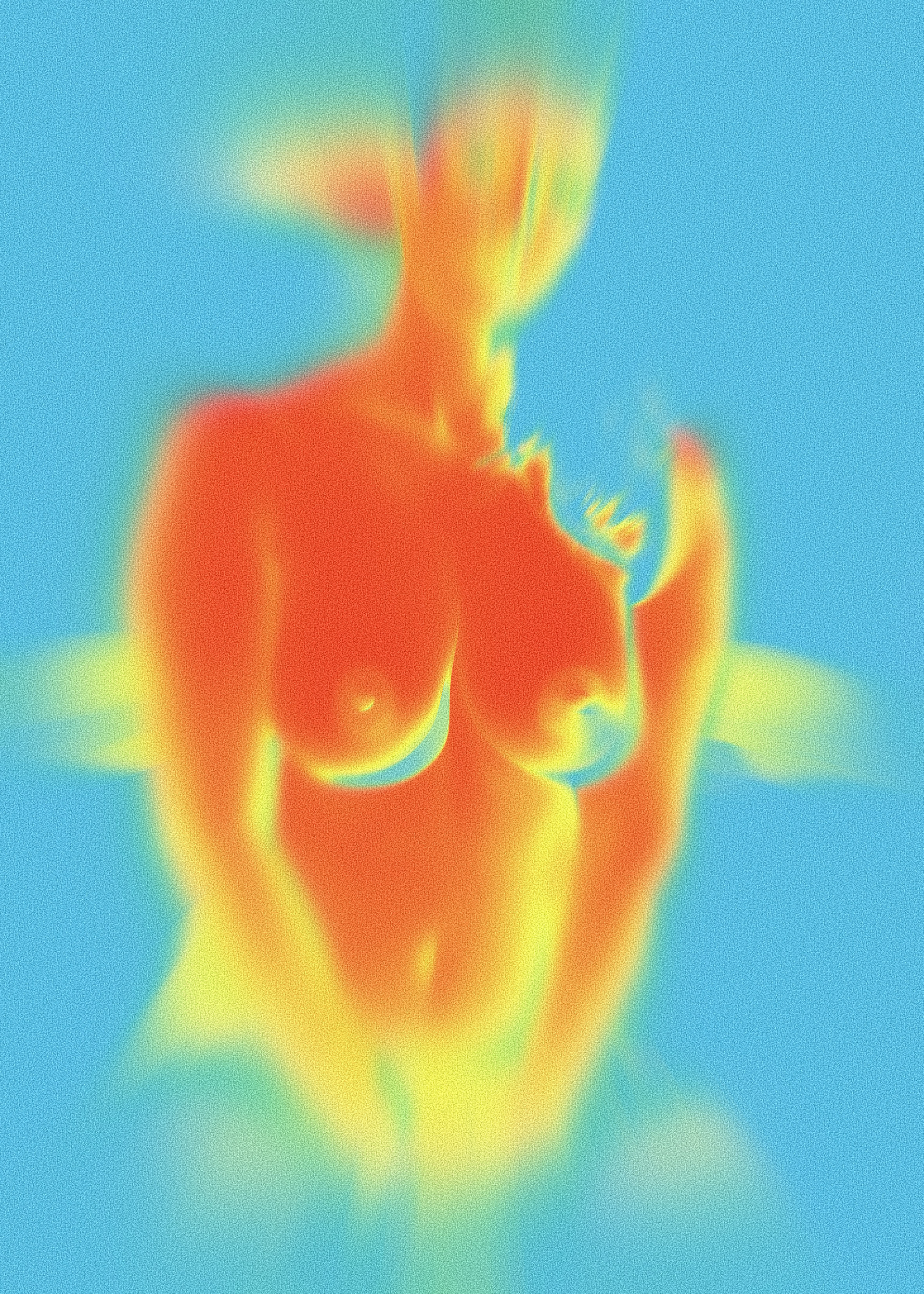 Anatomie des Verlangens - „Anatomie des Verlangens versteht den Körper nicht als feste Gestalt, sondern als leuchtende Spur eines inneren Empfindens. Wärme, Licht und Unschärfe lassen eine Figur entstehen, die zwischen Präsenz und Auflösung schwebt. Mich interessiert dabei das Verlangen als stiller, intensiver Zustand — als etwas, das den Körper durchdringt, ohne sich vollständig greifen zu lassen.“