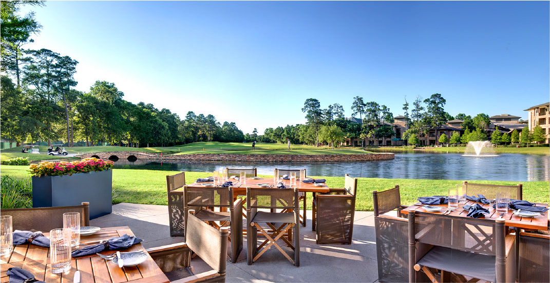 Robard's back patio overlooking the 18th green of the Panther Trails Golf Course.