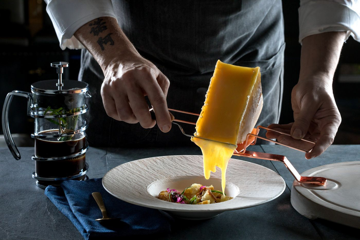Deconstructed French Onion Soup prepared tableside.