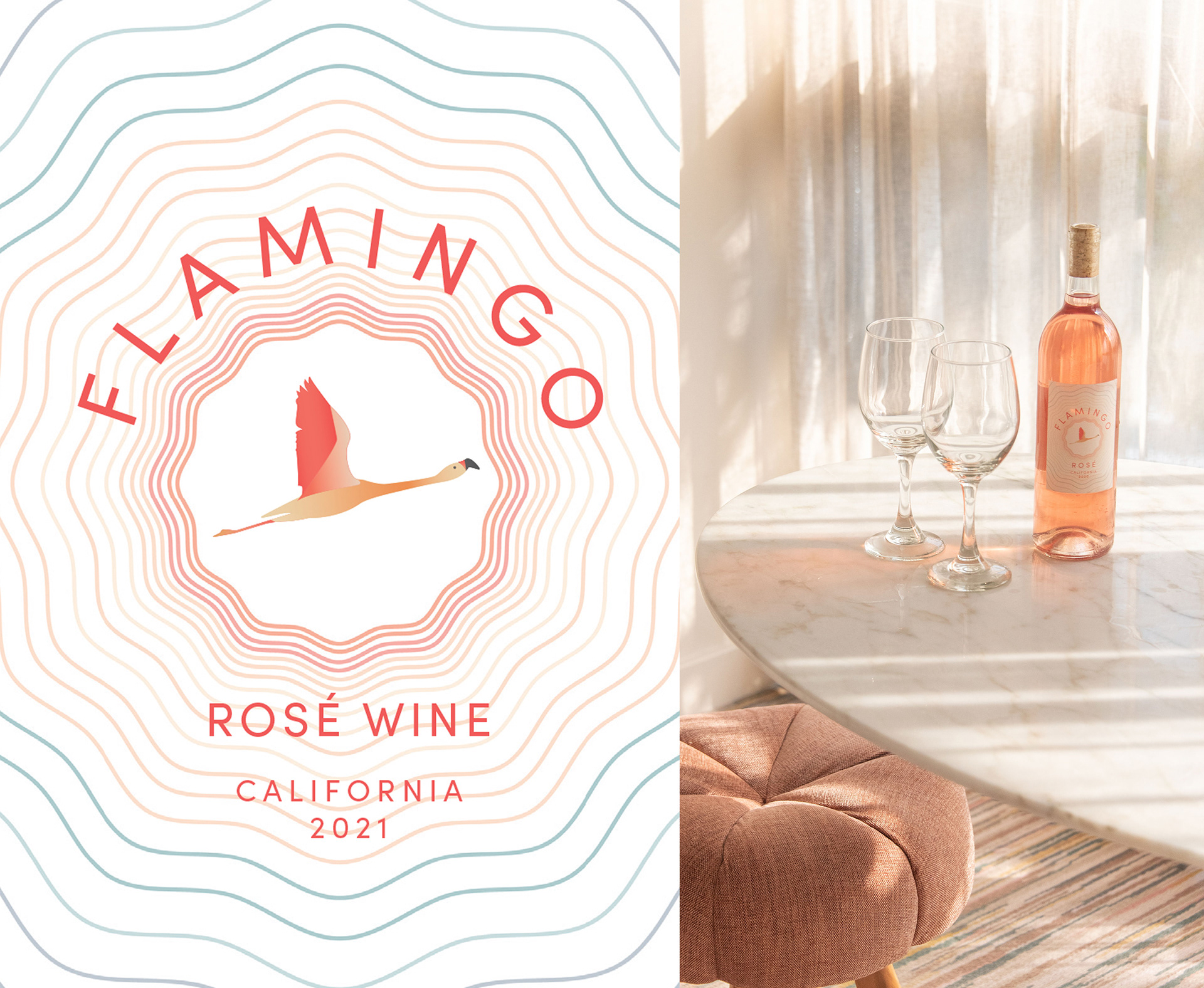 Designed Flamingo Rosé Wine label.
