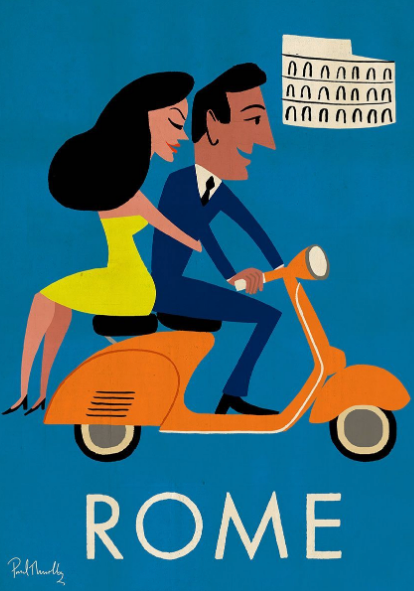 Vintage Vespa poster wall decor.