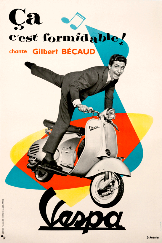 Vintage Vespa poster wall decor.