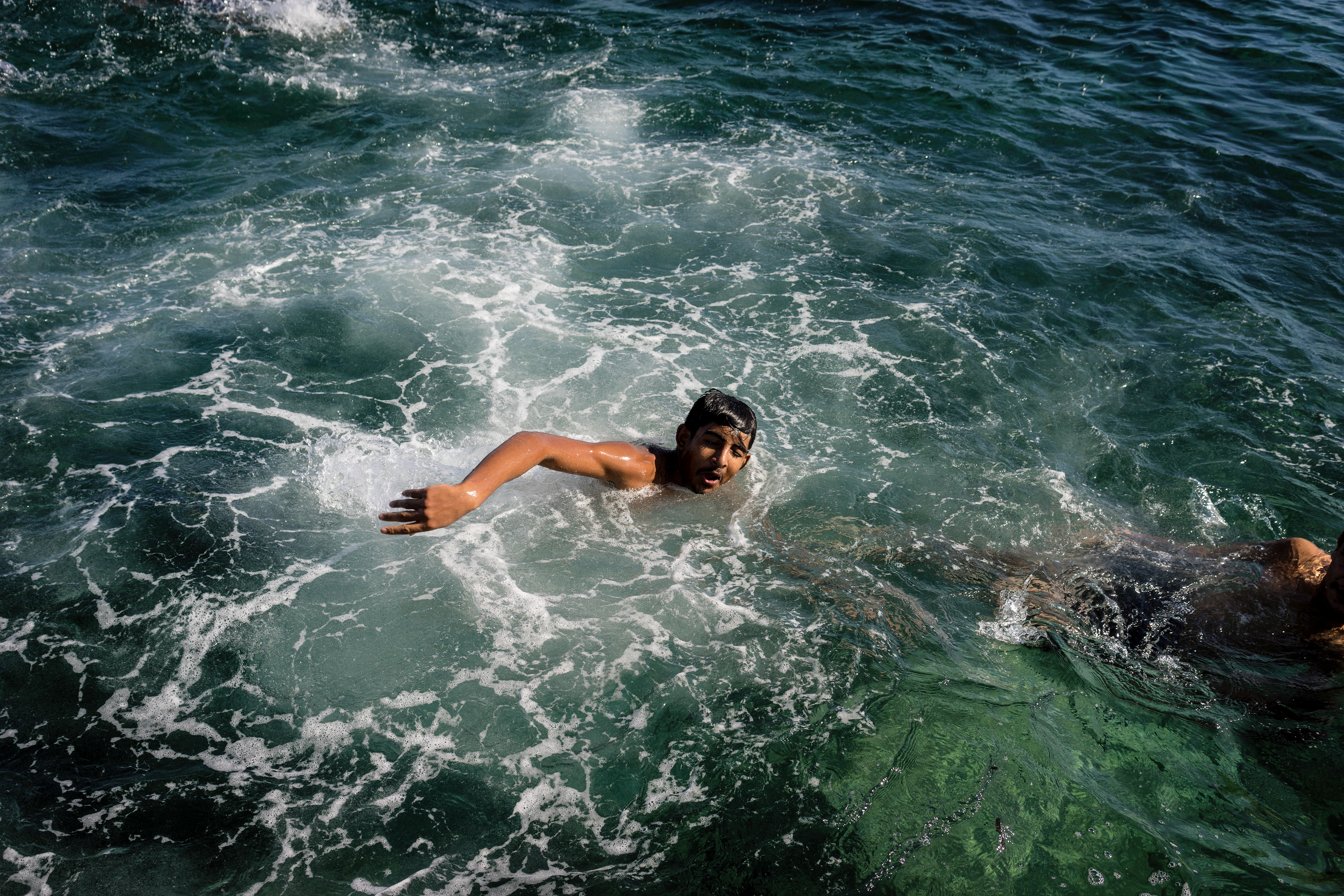 Just Learned to Swim: Karam demonstrates his new abilities.