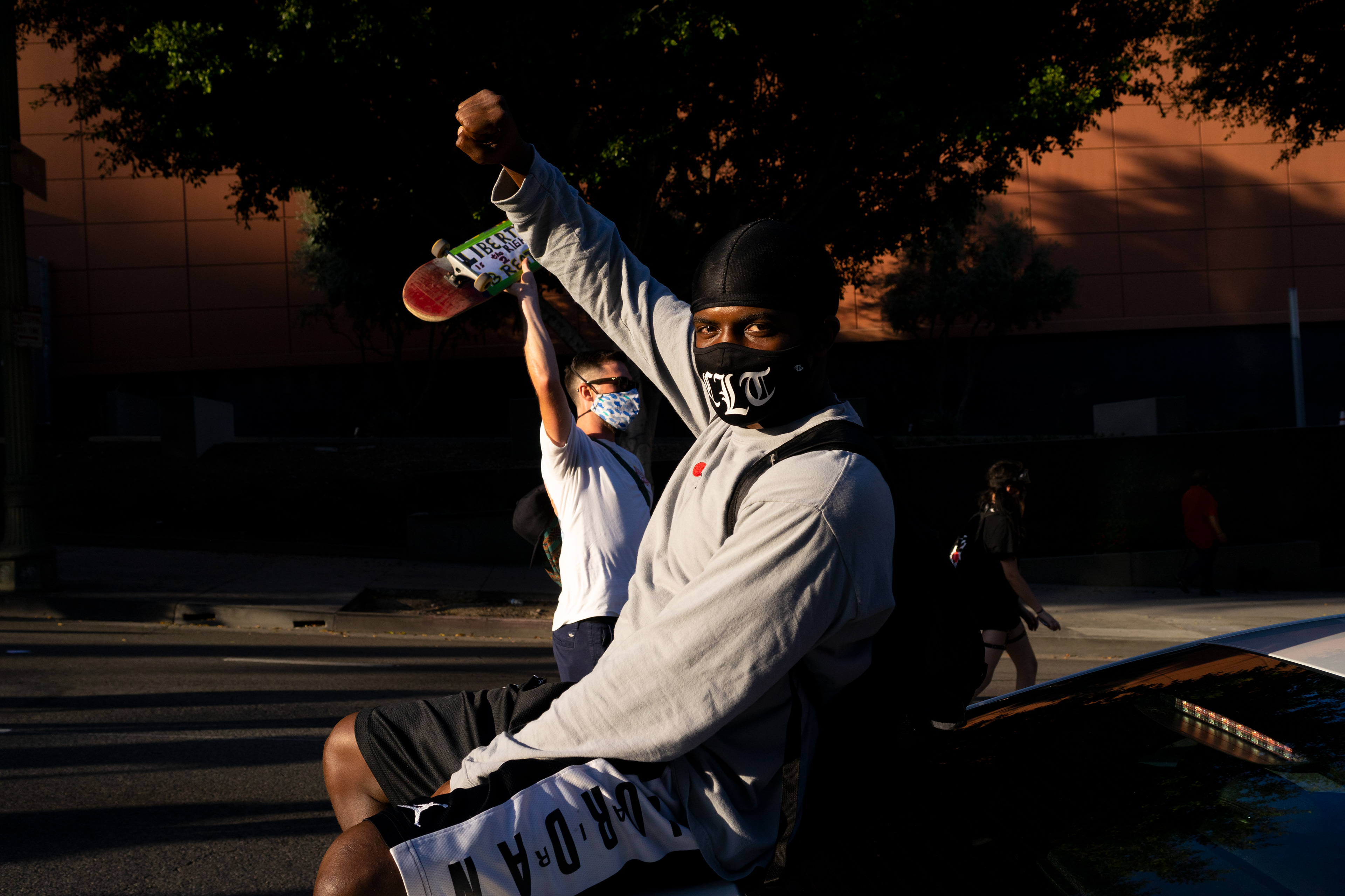 Civil Disobedience: Downtown, Los Angeles - Citizens participate in a peaceful Black Lives Matter protest on the fifth day of demonstrations against continued police violence and murder in the wake of George Floyd's murder by Minnesota Police. June 3, 2020-Los Angeles-Photo by Aaron Guy Leroux/ Sipa USA