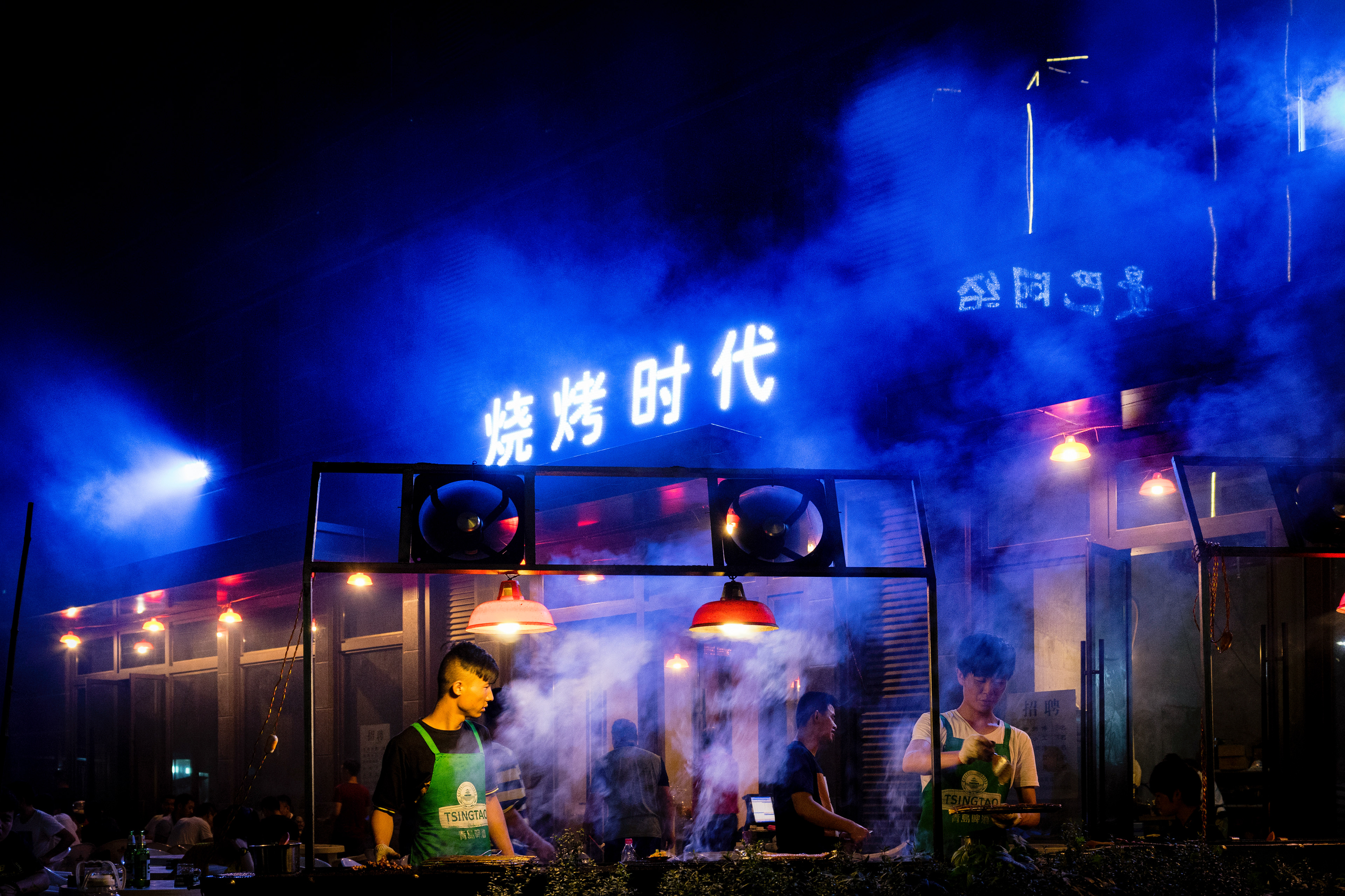 Chinese BBQ in Xi'an. The cooks are getting ready for the dinner rush at a local BBQ spot.