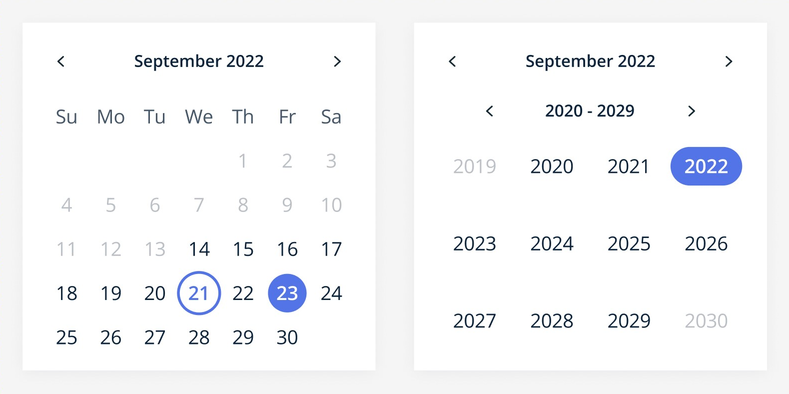Calendar component variants