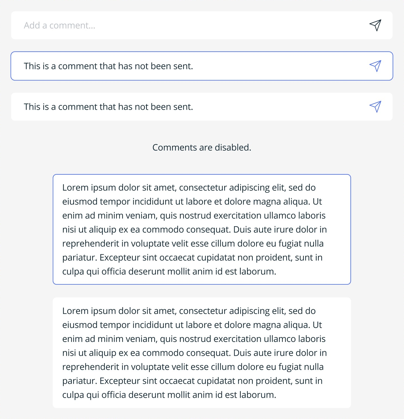 Comment Text Input Area component variants