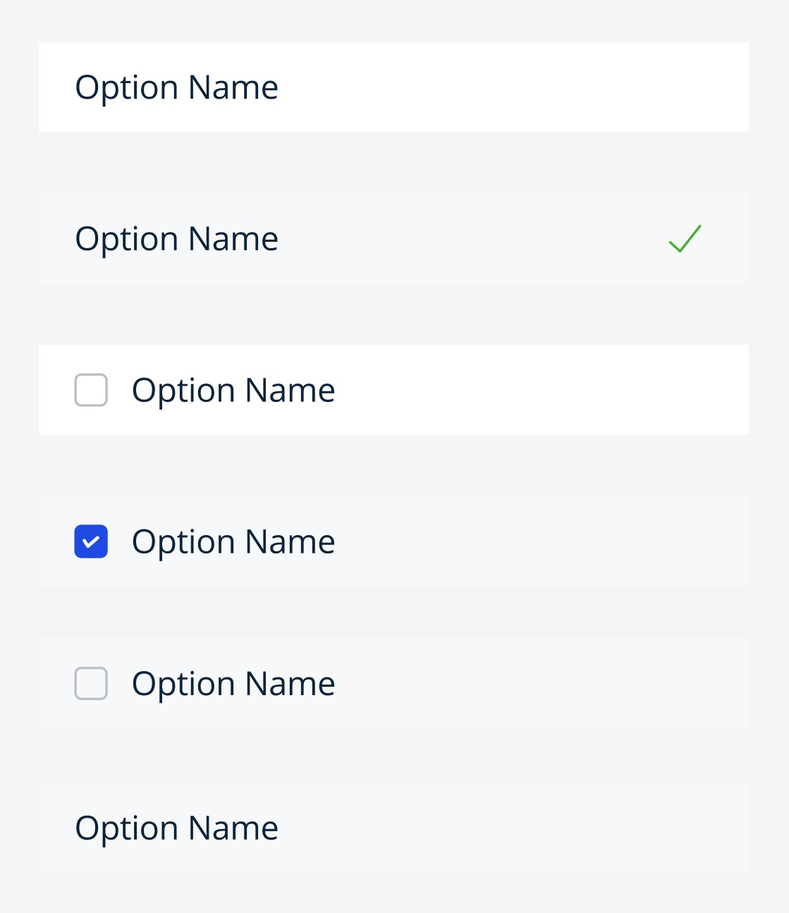 Dropdown List Options component variants
