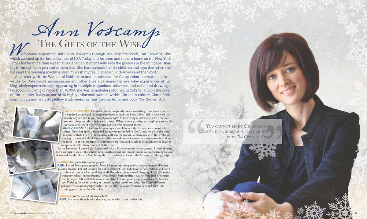 Paula Hanback - Homecoming Magazine: Ann Voscamp cover story