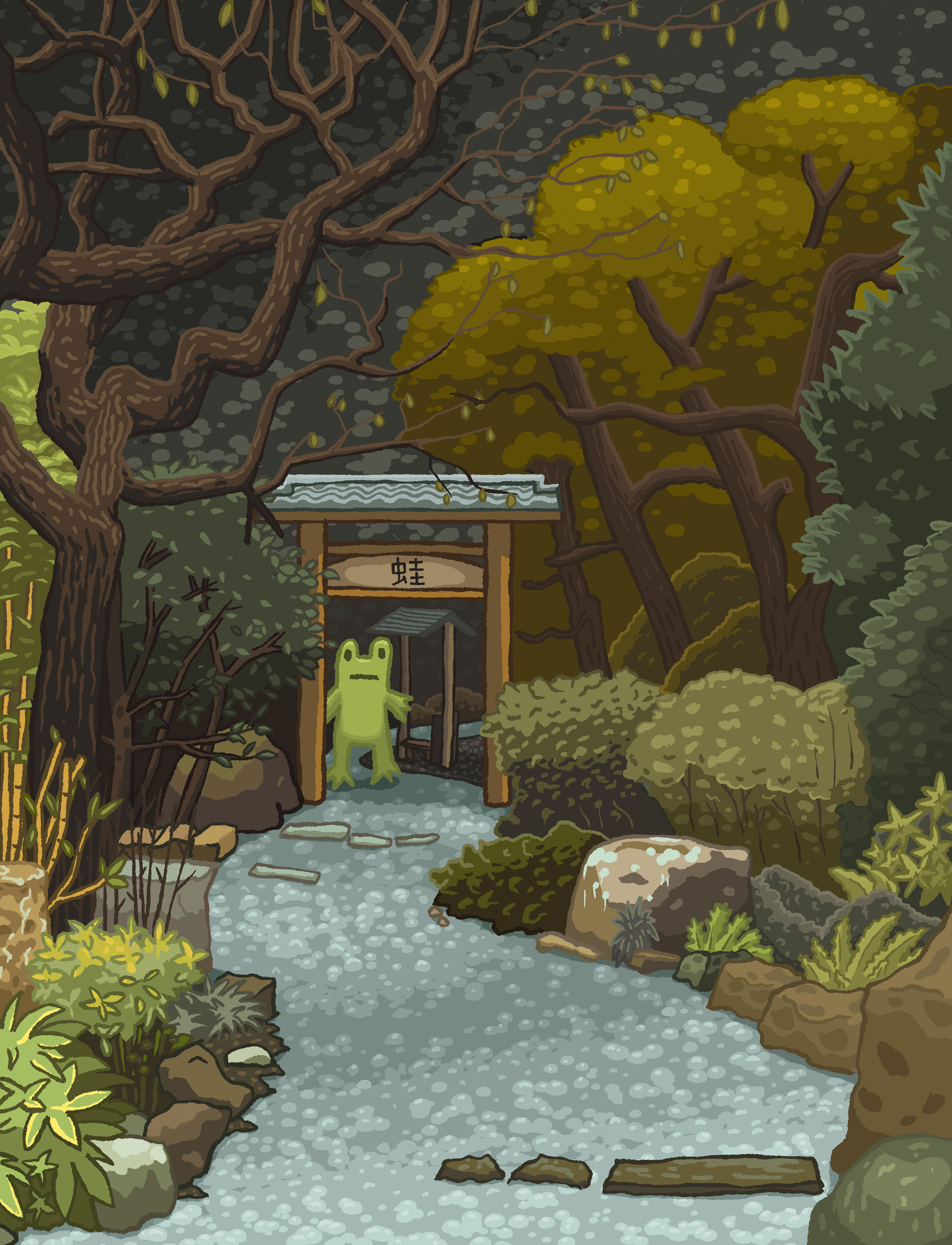 Frog visiting the Shinto shrine