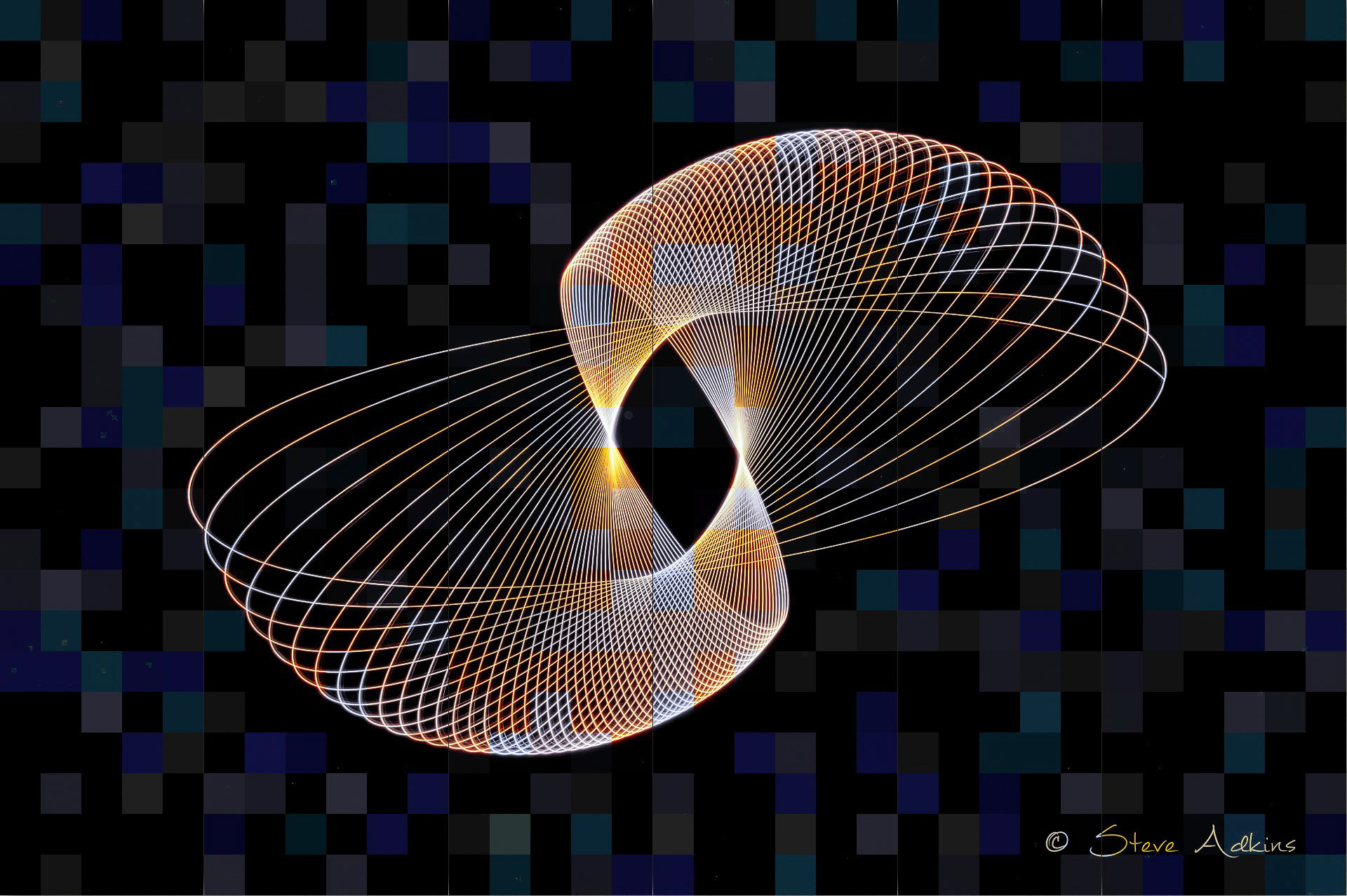 Created with images of physiograms. A long exposeure of the path of a swinging light.