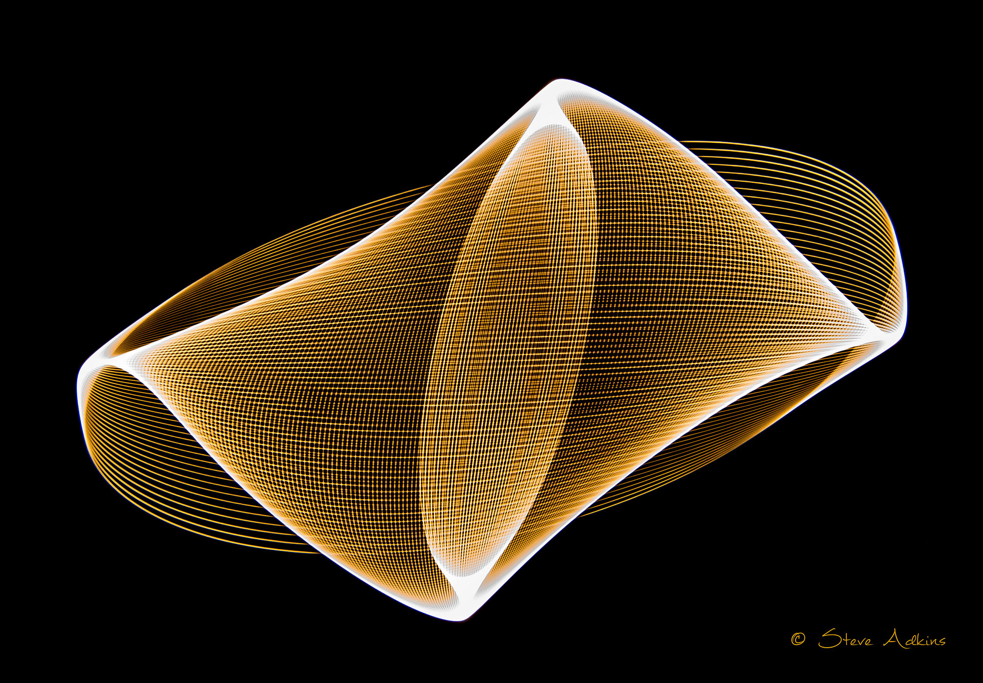 Created with images of physiograms. A long exposeure of the path of a swinging light.