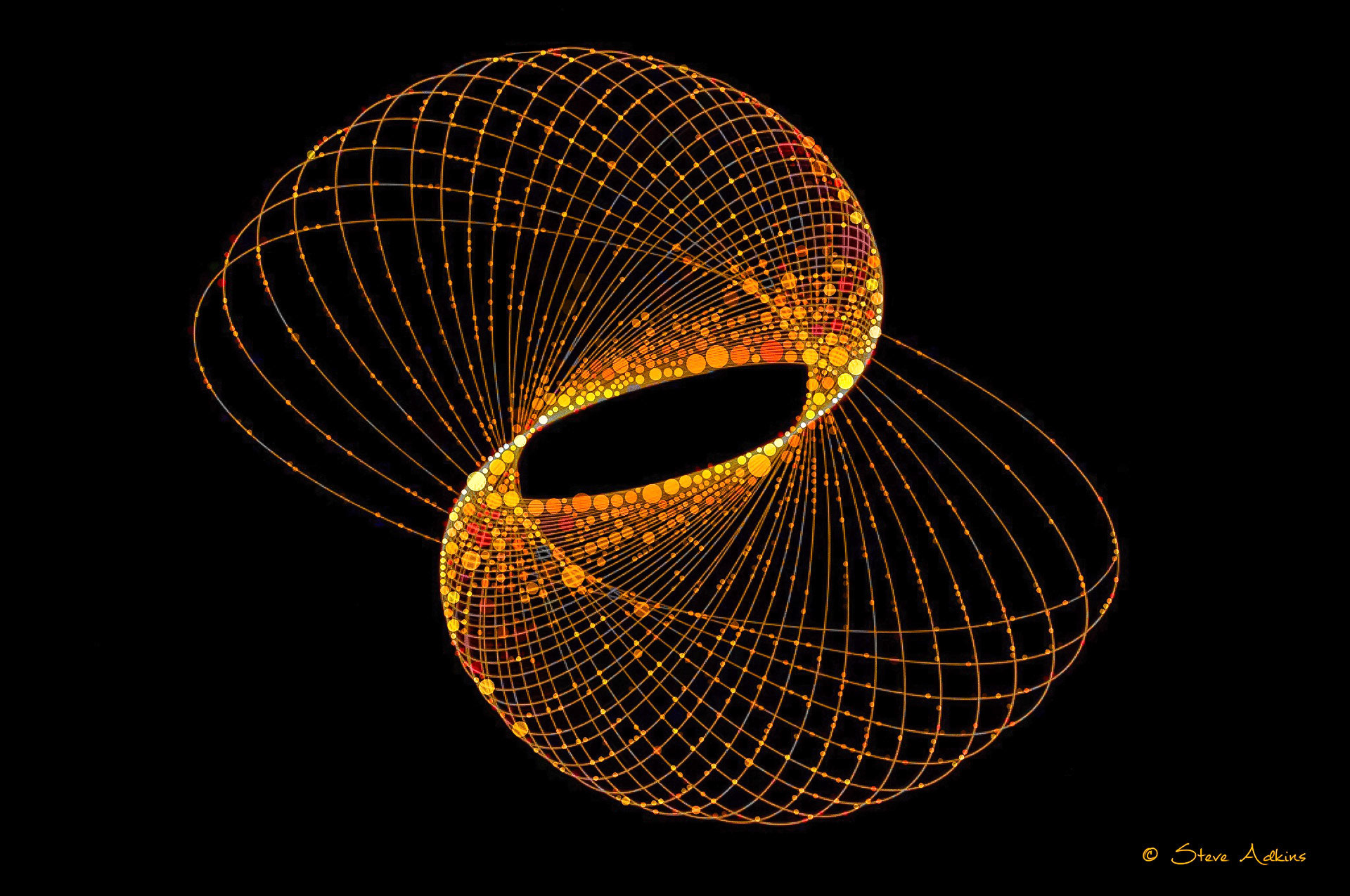 Created with images of physiograms. A long exposeure of the path of a swinging light.