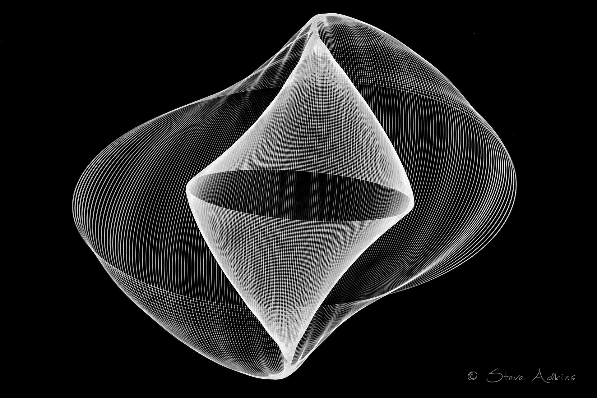 Created with images of physiograms. A long exposeure of the path of a swinging light.