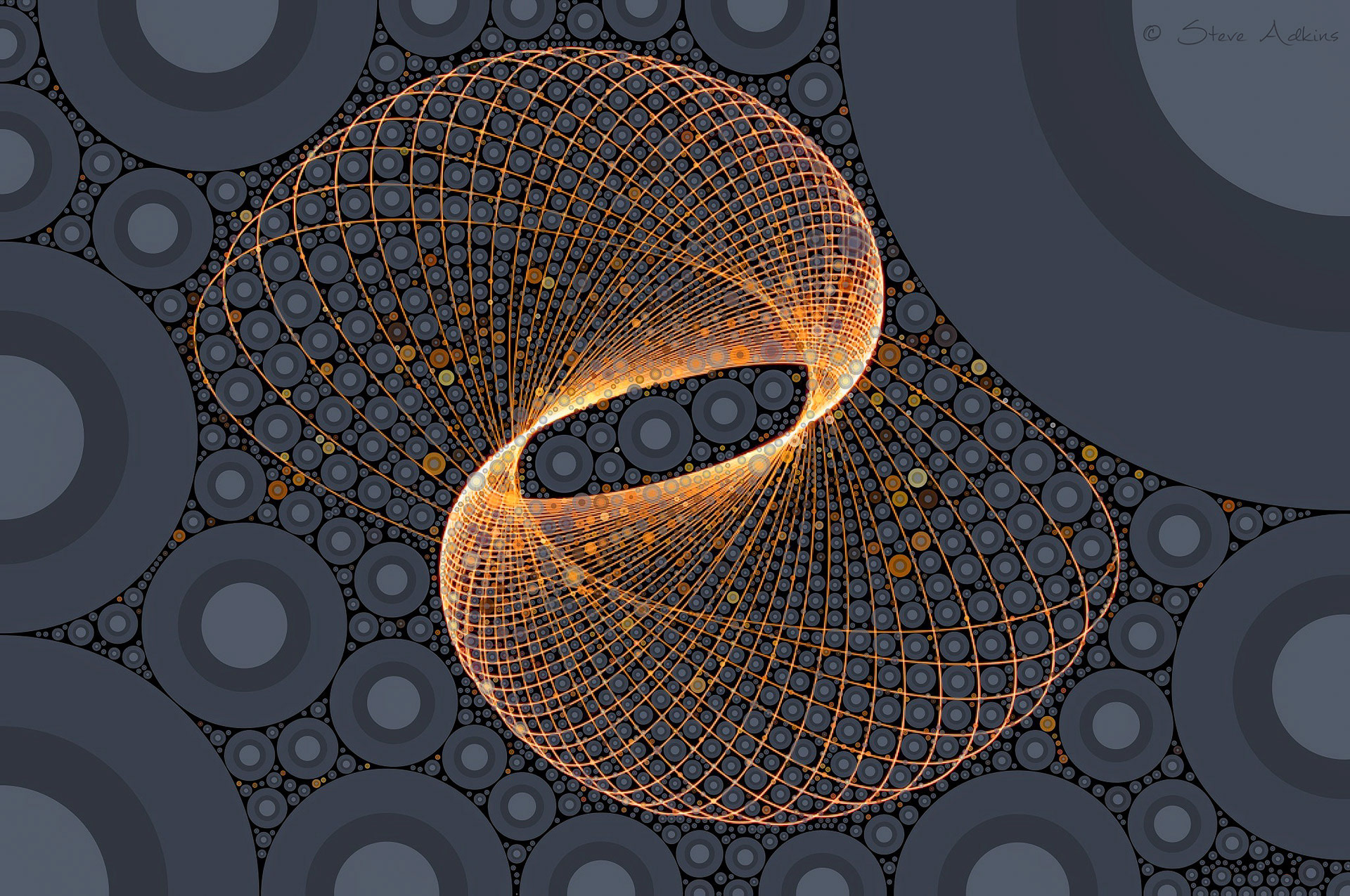 Created with images of physiograms. A long exposeure of the path of a swinging light.