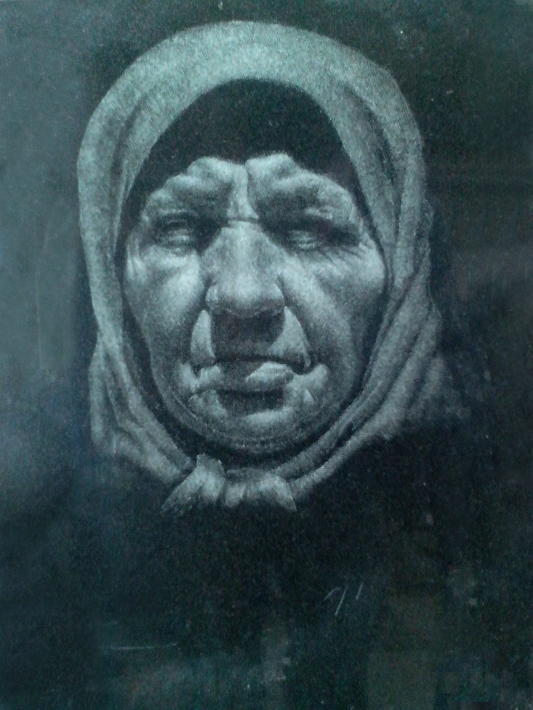 "Бабка и солнце." Гравировка по камню. 2014