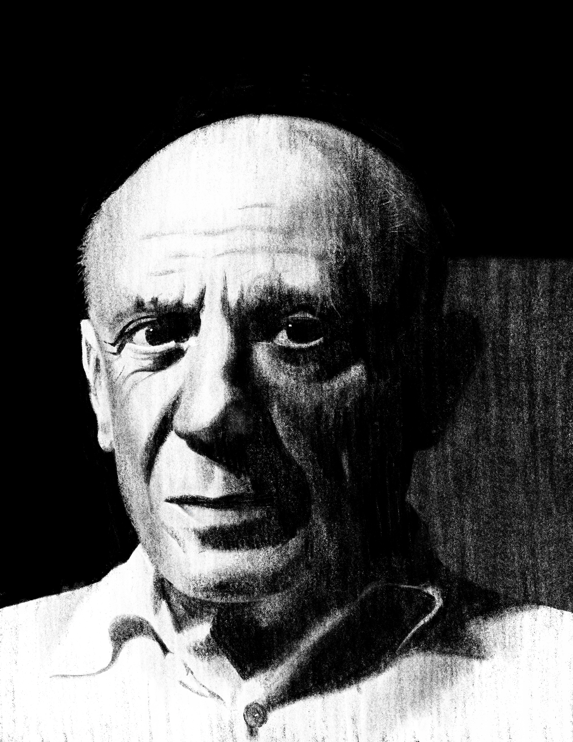 Pablo Picasso, 2023, Drawn on Procreate. Drawing 3, studying faces and hands. Set of 3