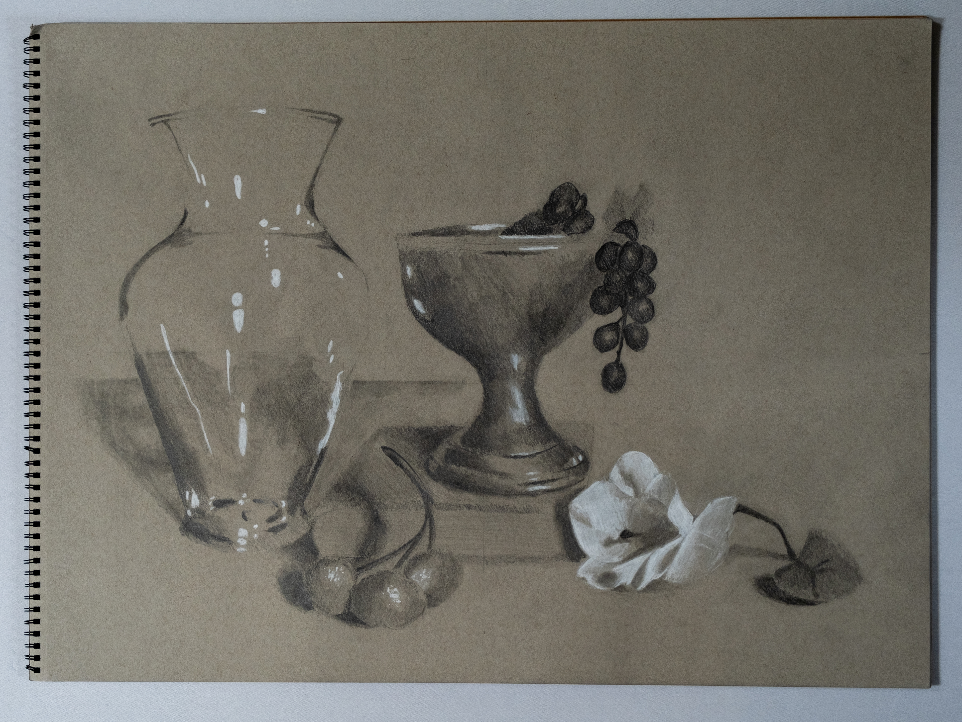 Still Life, 2023, Graphite and white charcoal. Introductory drawing. Set of 3