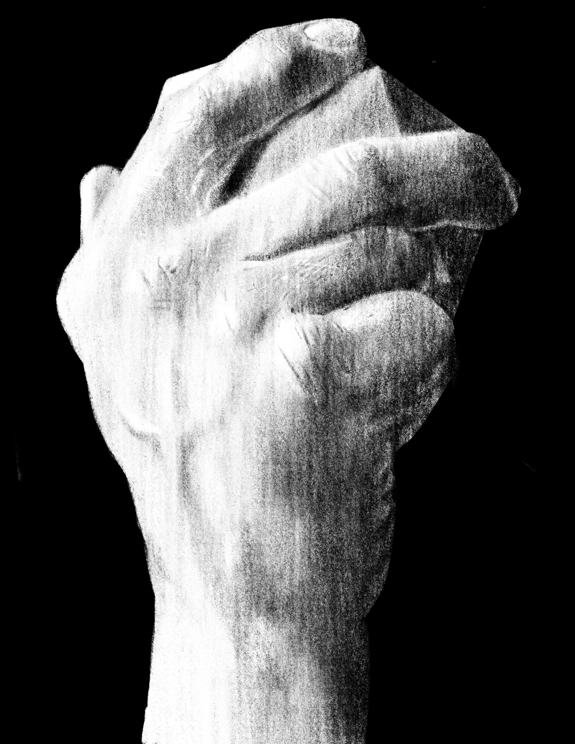 Hand, 2023, Drawn on Procreate. Drawing 3, studying faces and hands. Set of 2