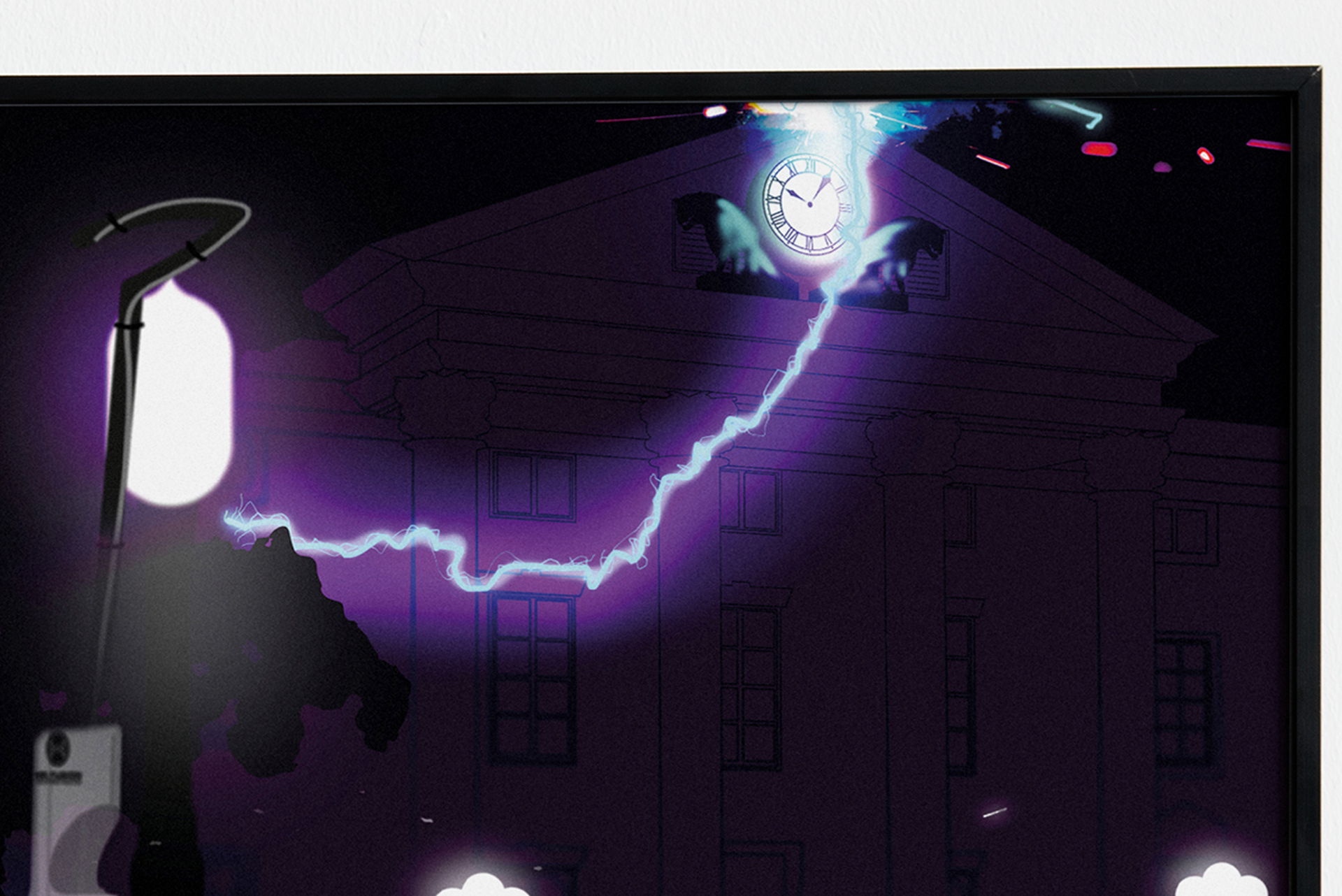 Close up of the lightning struck Hill Valley clock tower
