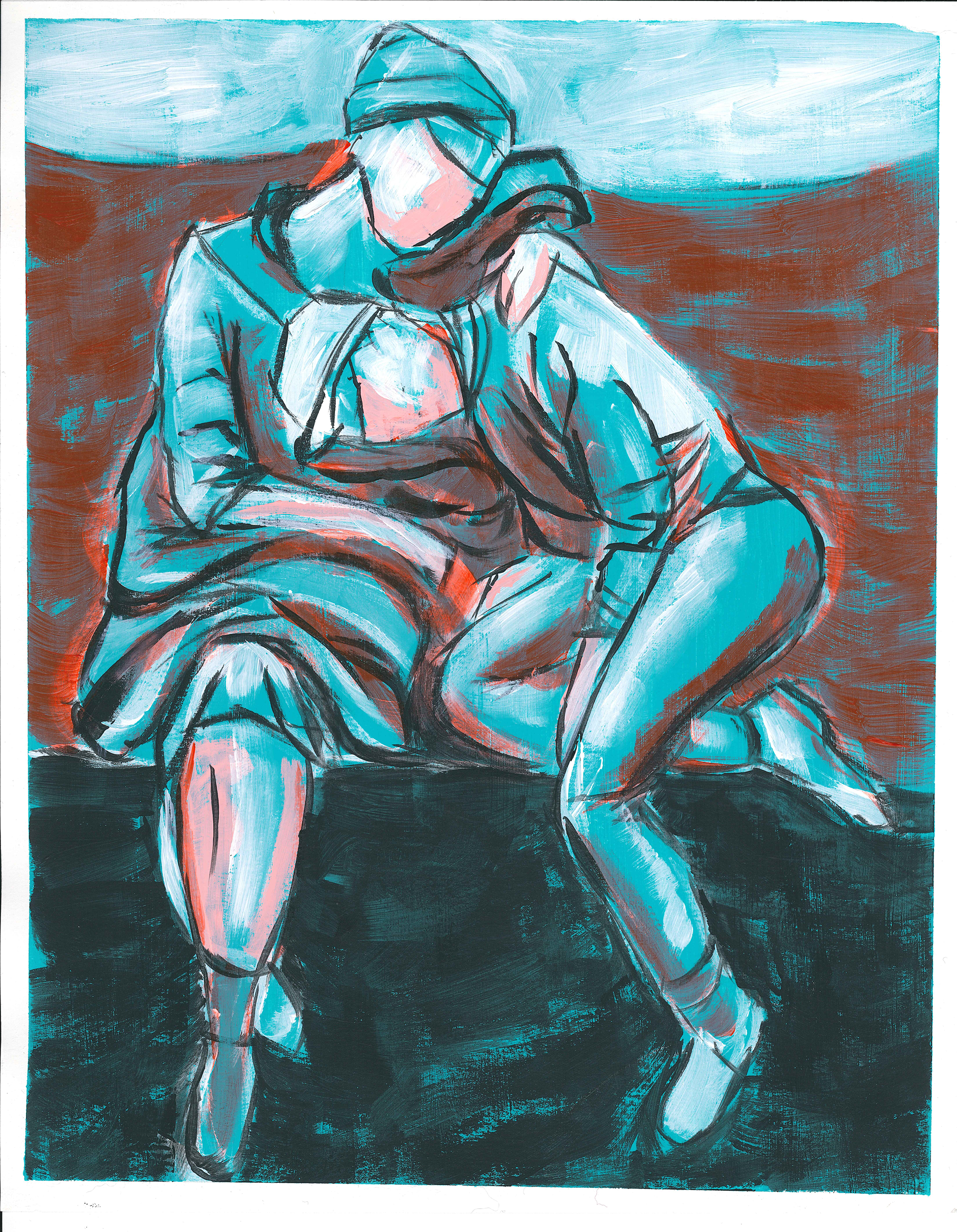 Love at the Airport, Aclyric on Bristol Board, 11" x 14"