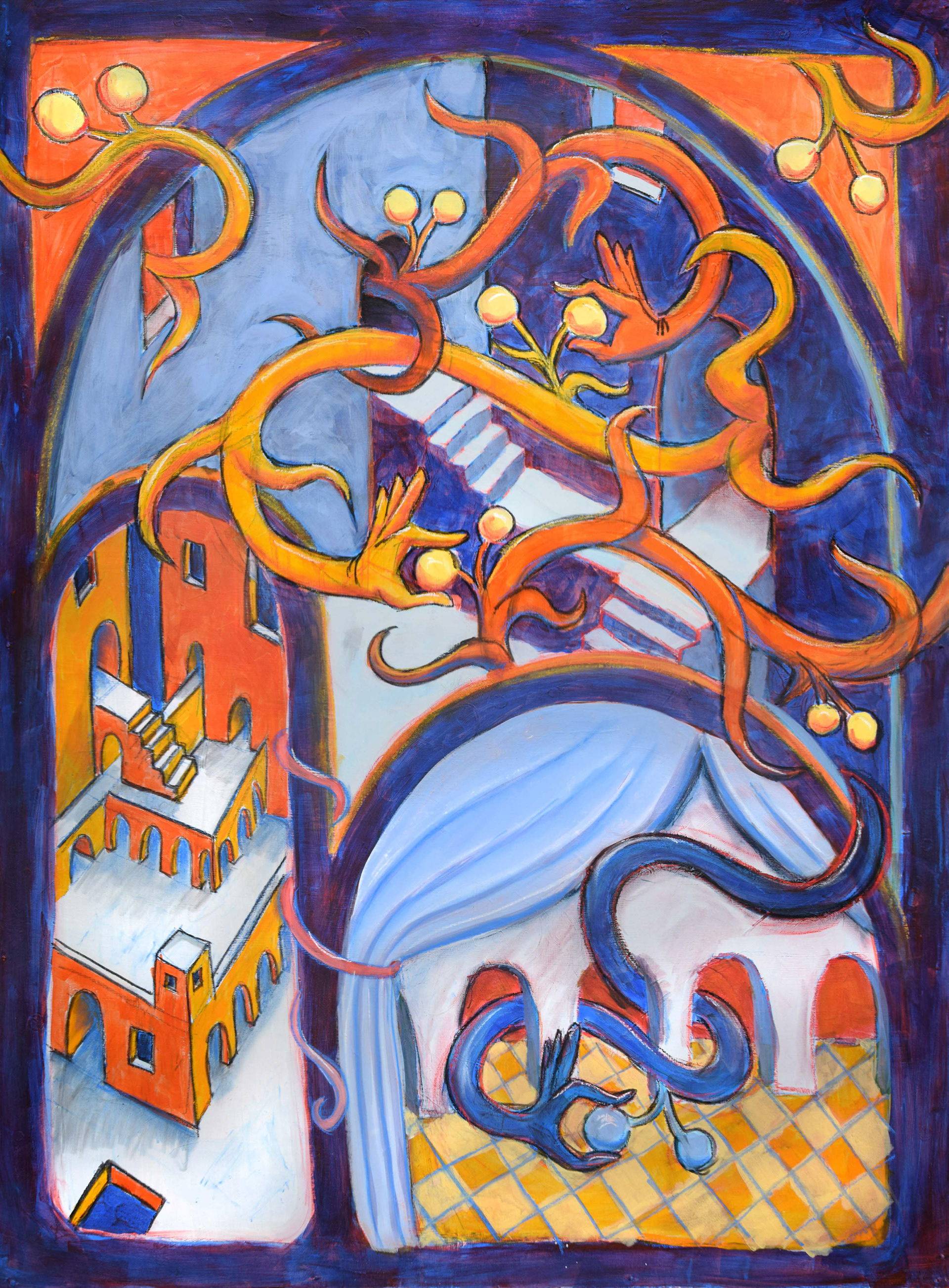 Home in Olympia, 3 ft x 4ft, Acrylic and Pastel on Hardboard