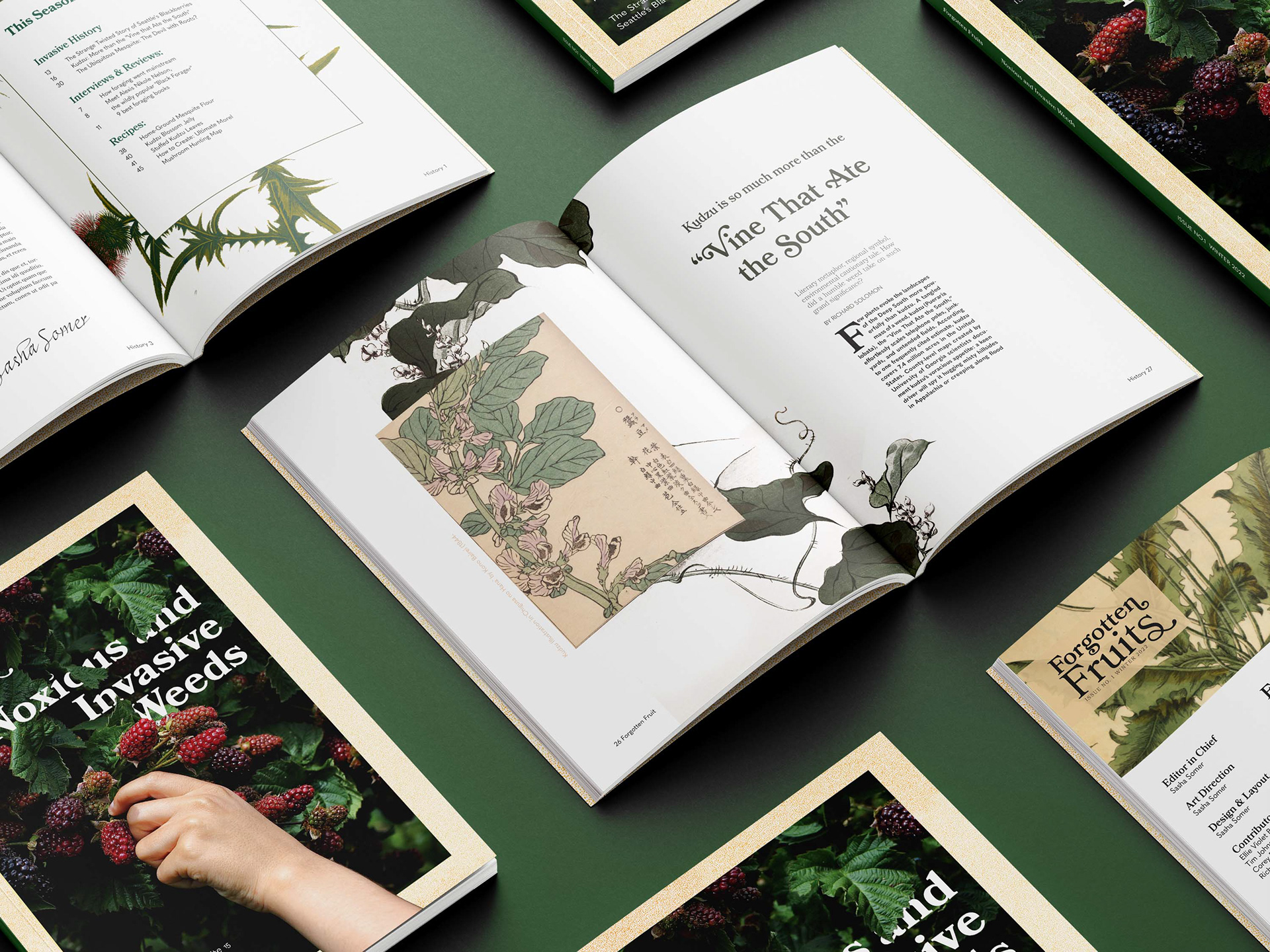 the Forgotten Fruits magazine laying open on a table