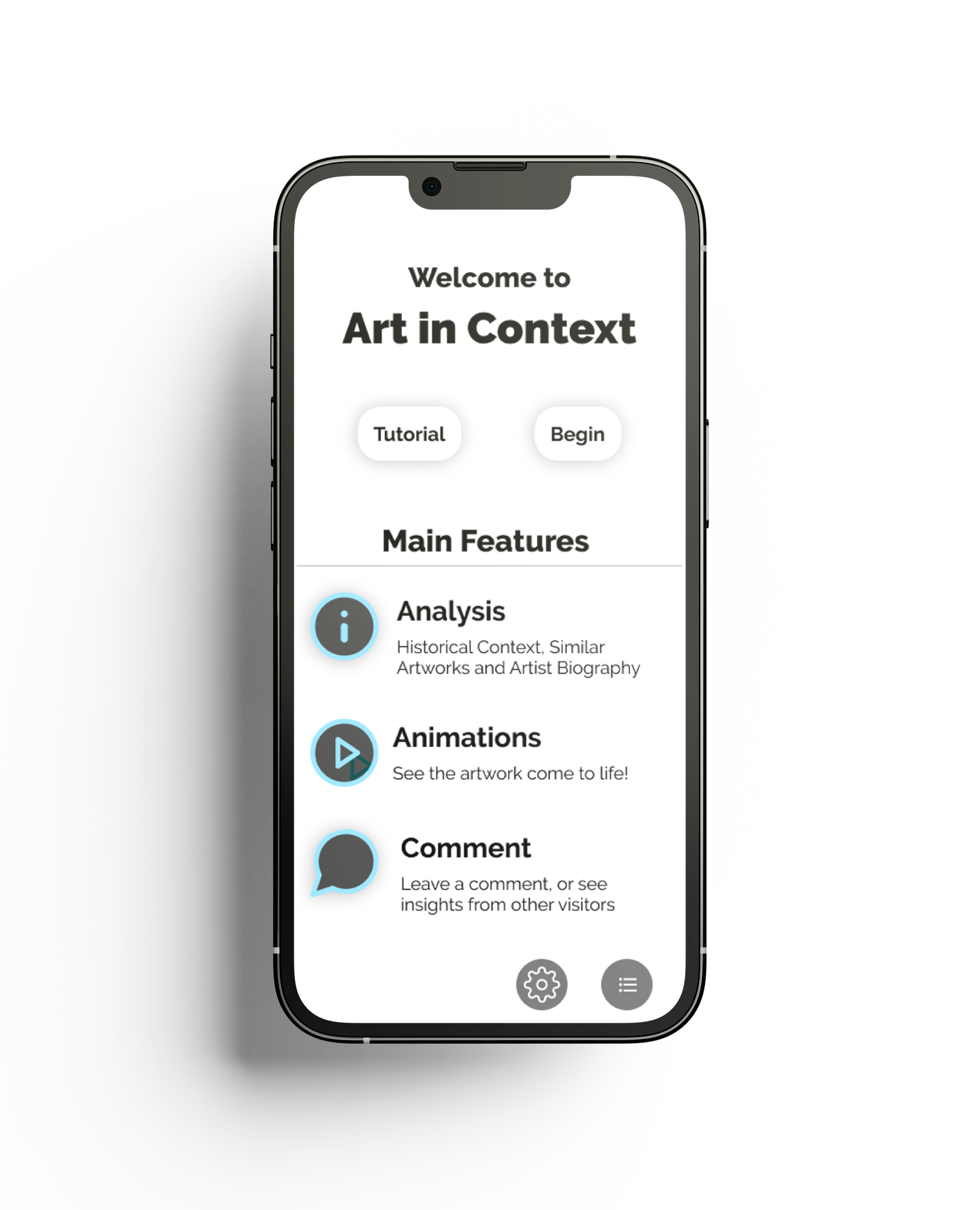 Welcome Screen: Users see a brief description of the main features, and can opt to go through a tutorial or get started.