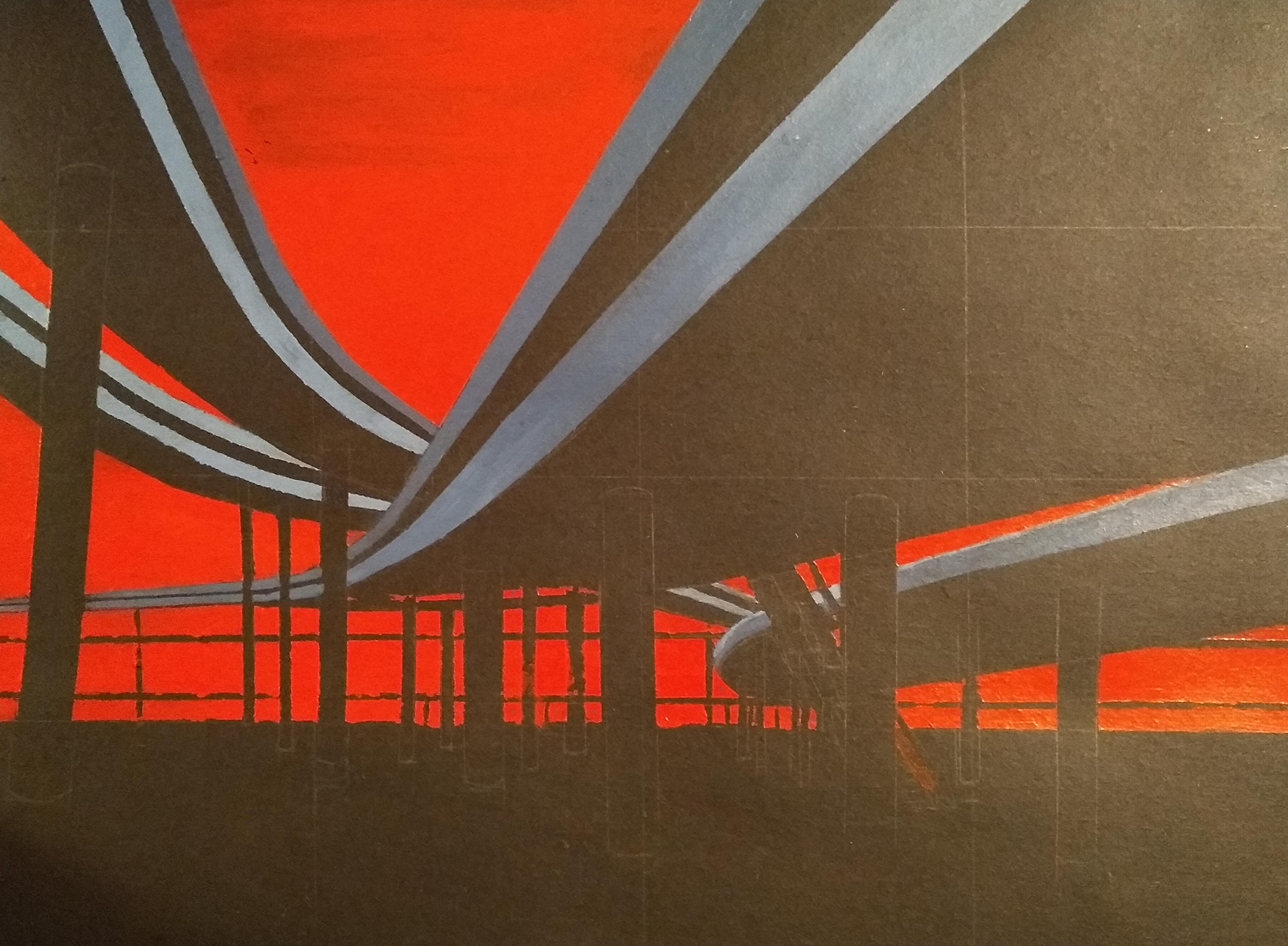 Untitled, Acrylic on Tar Paper, 18" x 24", Hanging at Cannonball Arts